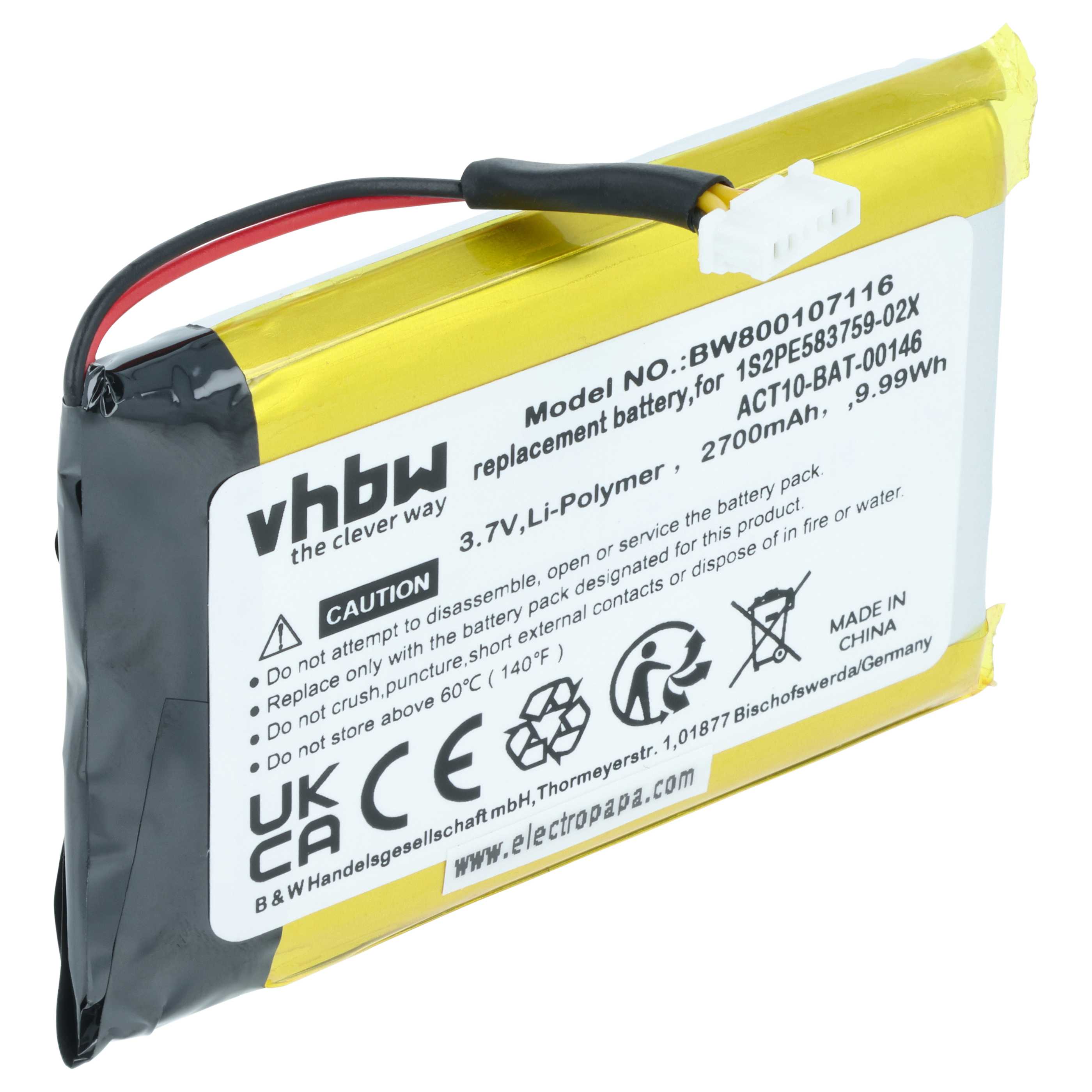 Akumulator do nawigacji GPS zamiennik Satmap 1S2PE583759-02X, ACT10-BAT-00146 - 2700 mAh 3,7 V LiPo