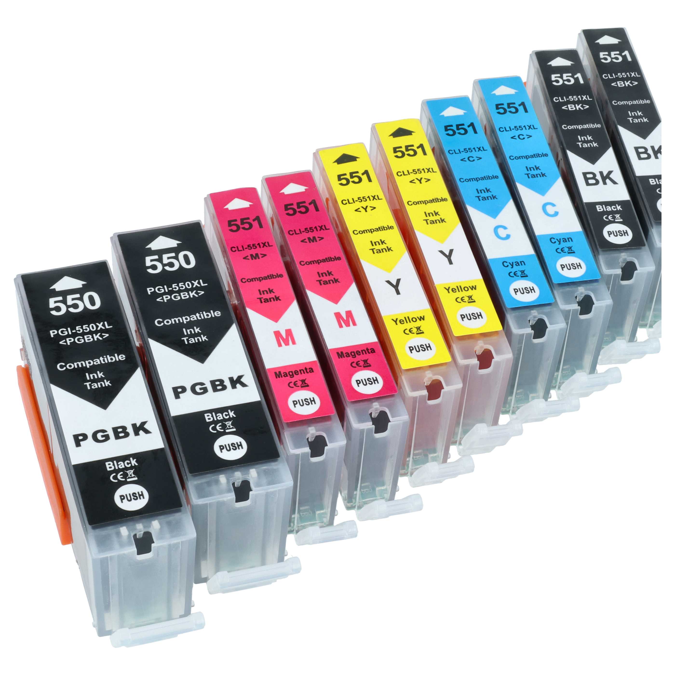 10x Ink Cartridges replaces Canon CLI-551C, CLI-551BK, CLI-551M IP8750 Printer - B/C/M/Y + photo black