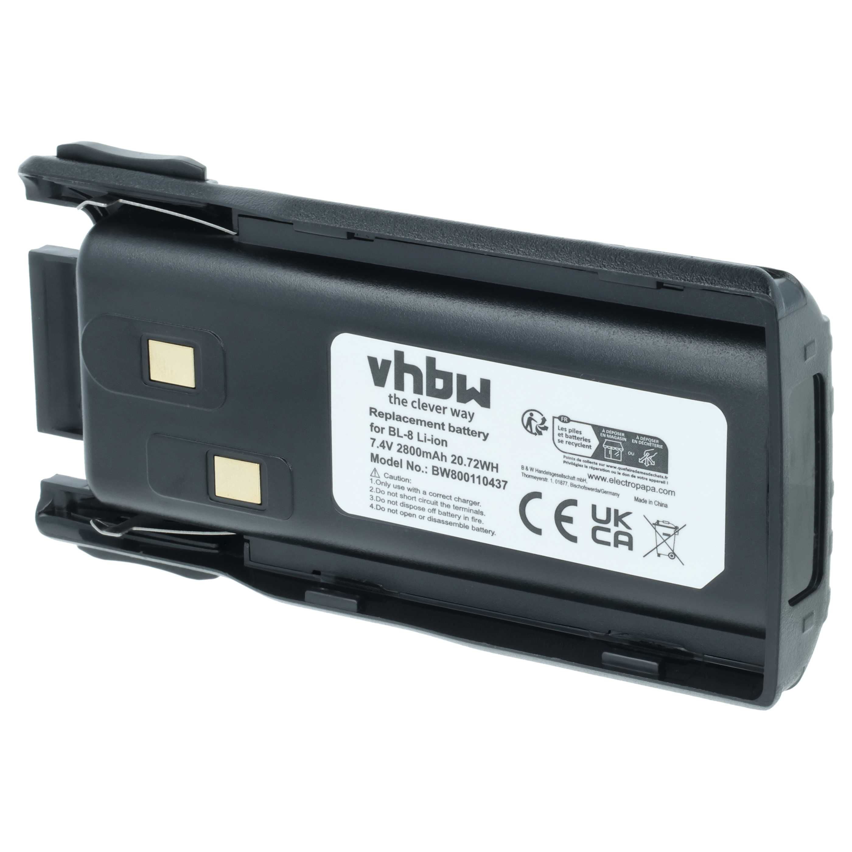Radio Battery replaces Baofeng BL-8 - 2800 mAh 7.4 V Li-Ion