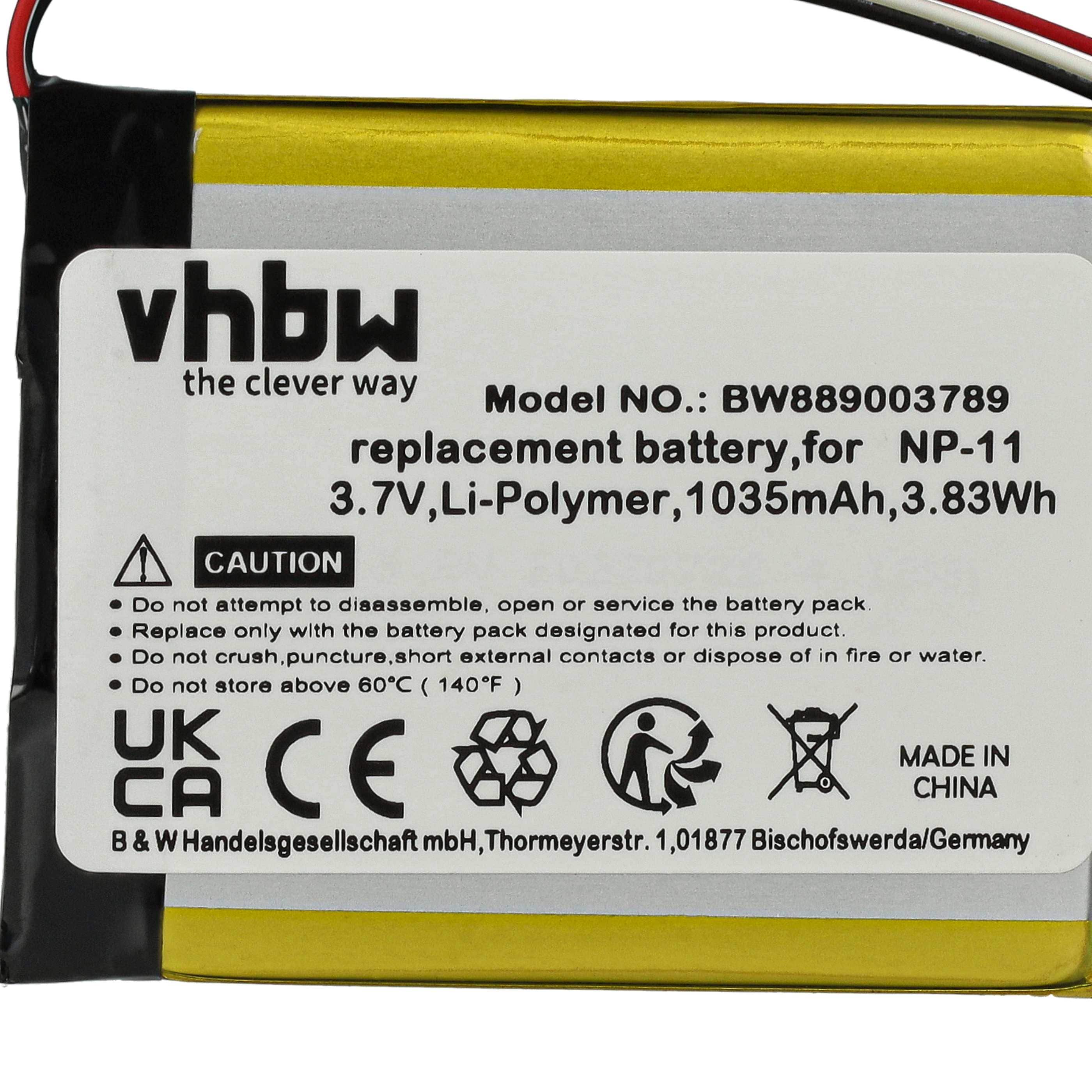 Battery replaces Casio LIS1639CSPC, NP-11A, NP-11 - 1035mAh, 3.7V, Li-polymer