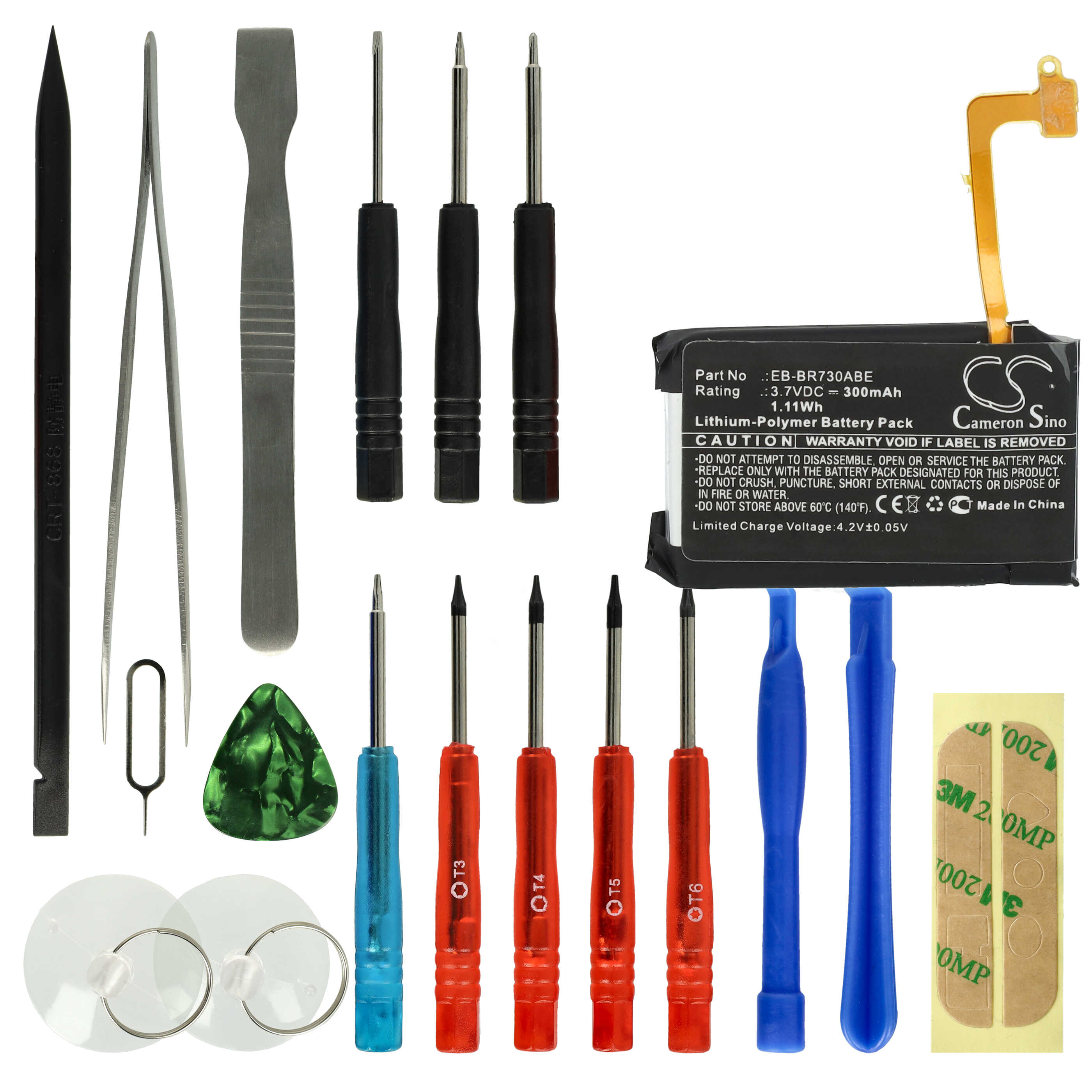 Smartwatch Battery replaces Samsung EB-BR730ABE, GH43-04538B - 300 mAh 3.7 V Li-polymer + Tools