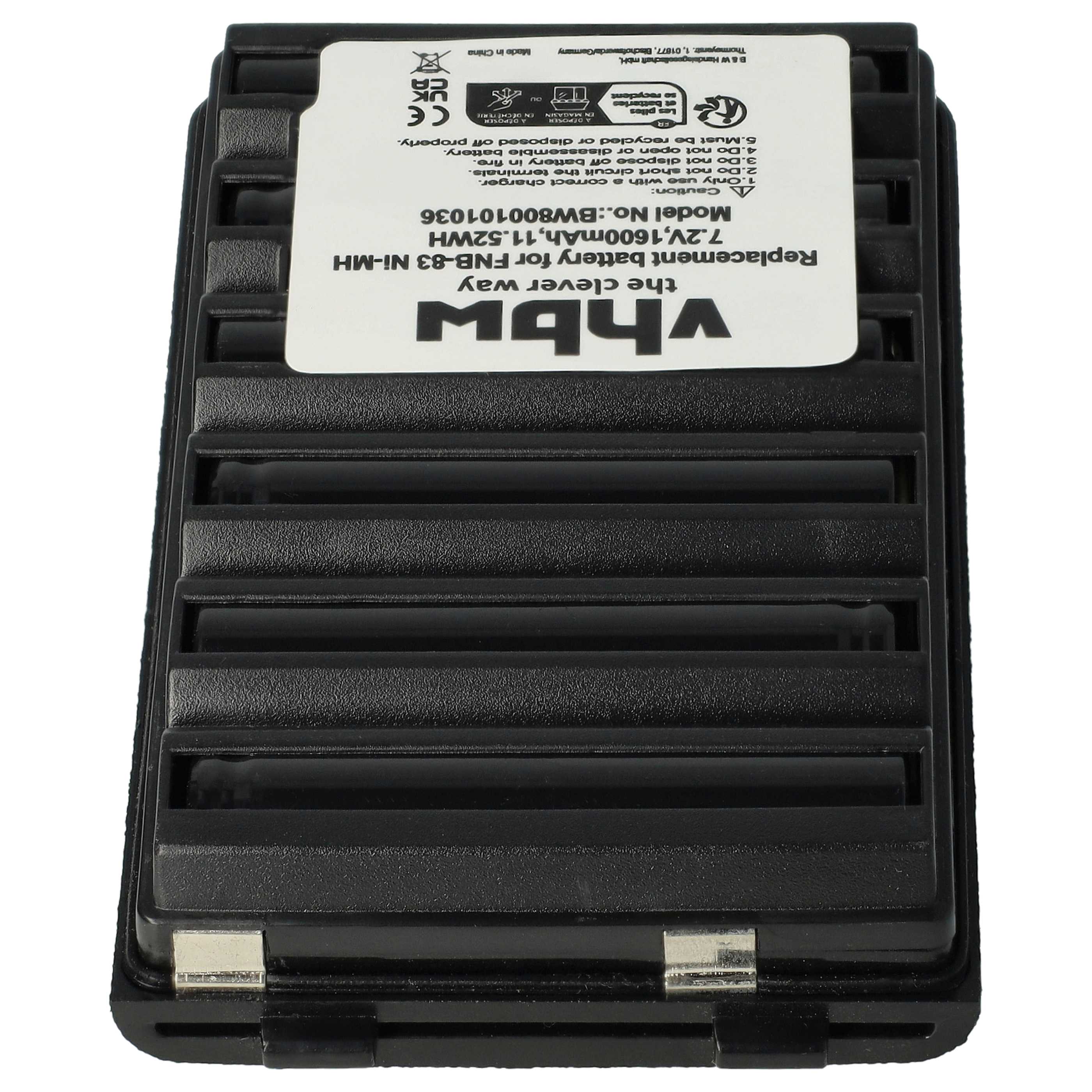 Radio Battery replaces Yaesu Vertex FNB-64H, FNB-57, FNB-64, FNB-83, AAJ66X001, FNB-83H - 1600 mAh 7.2 V NiMH