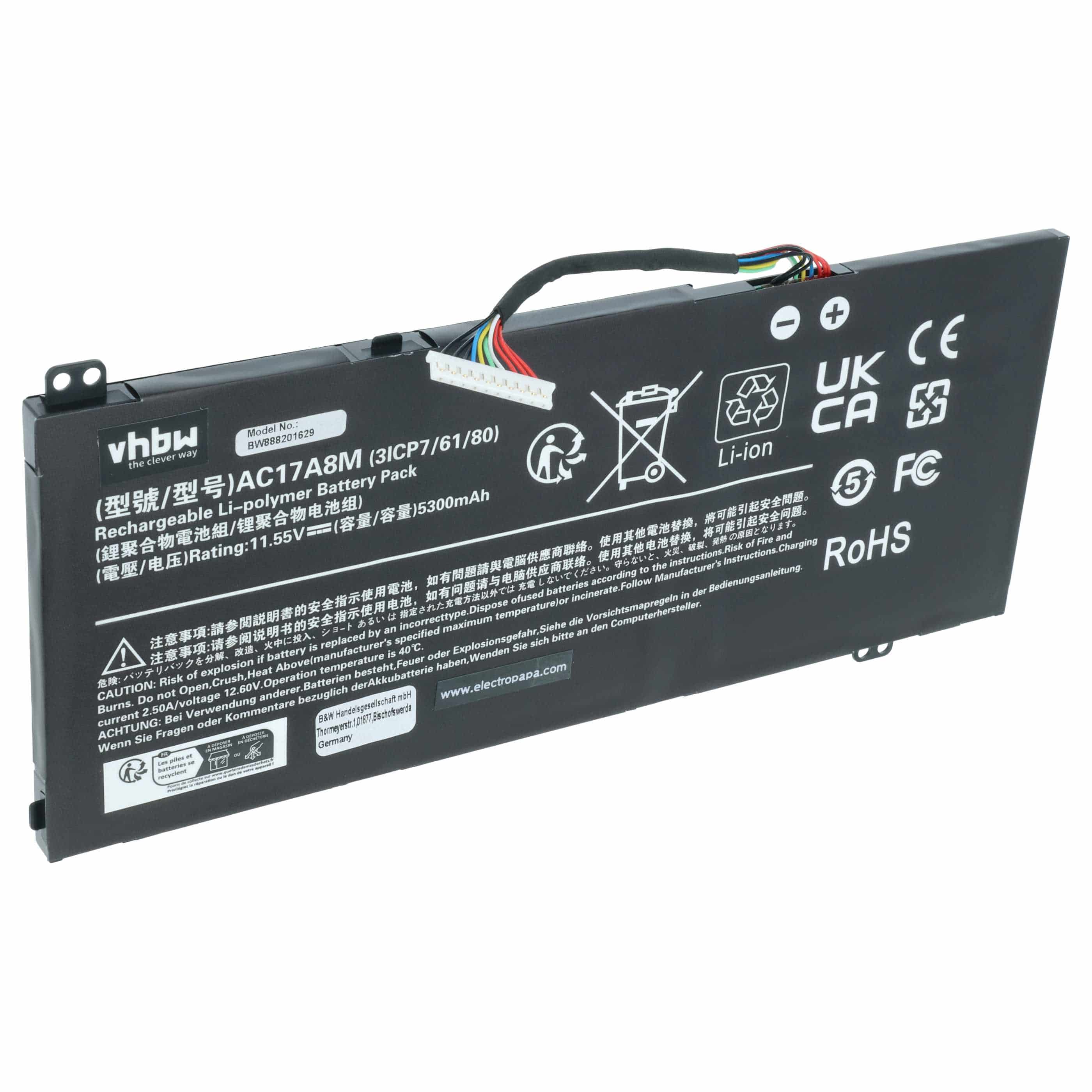 Akumulator do laptopa zamiennik Acer 3ICP7/61/80, AC17A8M - 5300 mAh 11,55 V Li-Ion, czarny