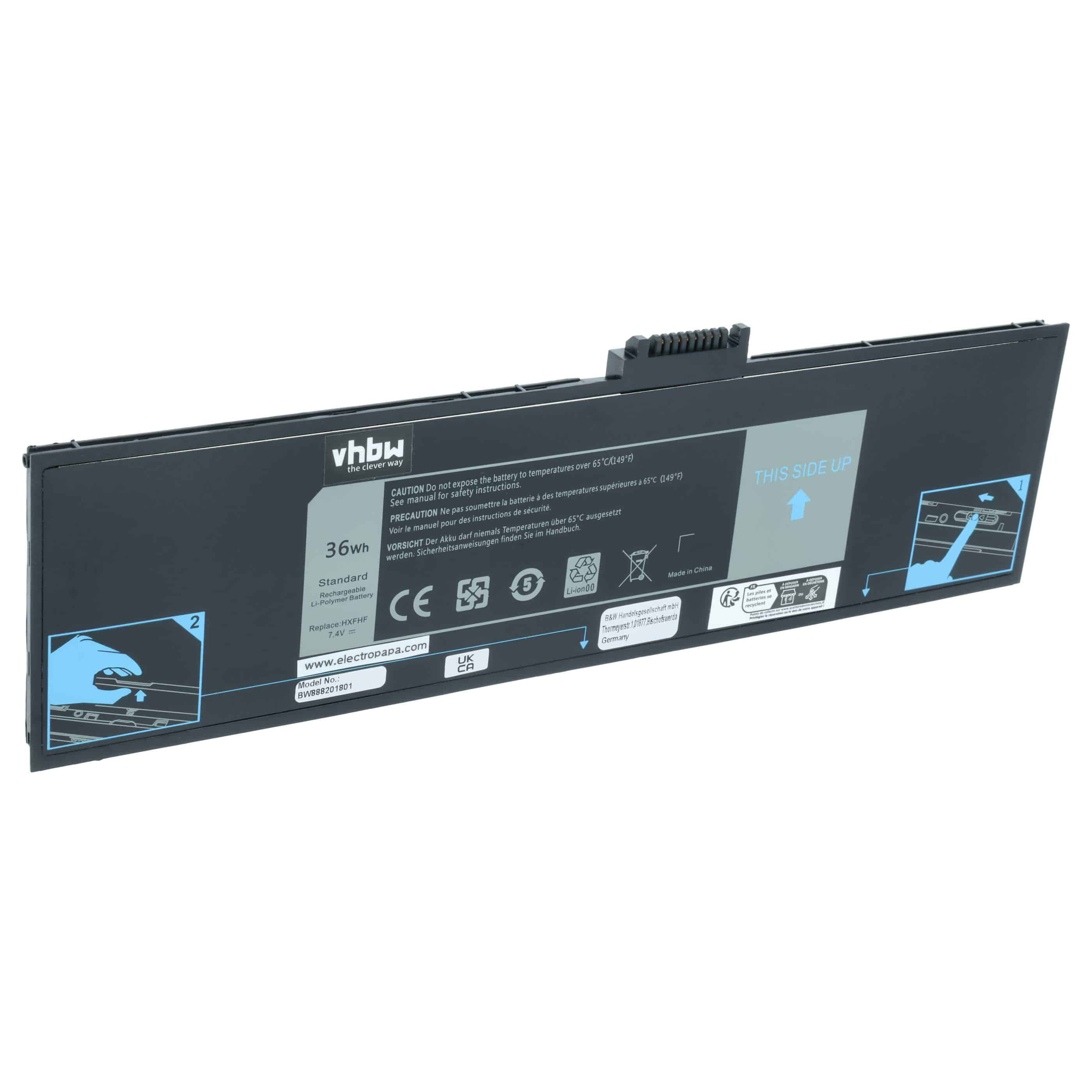 Tablet Battery replaces Dell VJF0X, HXFHF, 0VJF0X - 4850 mAh 7.4 V Li-polymer