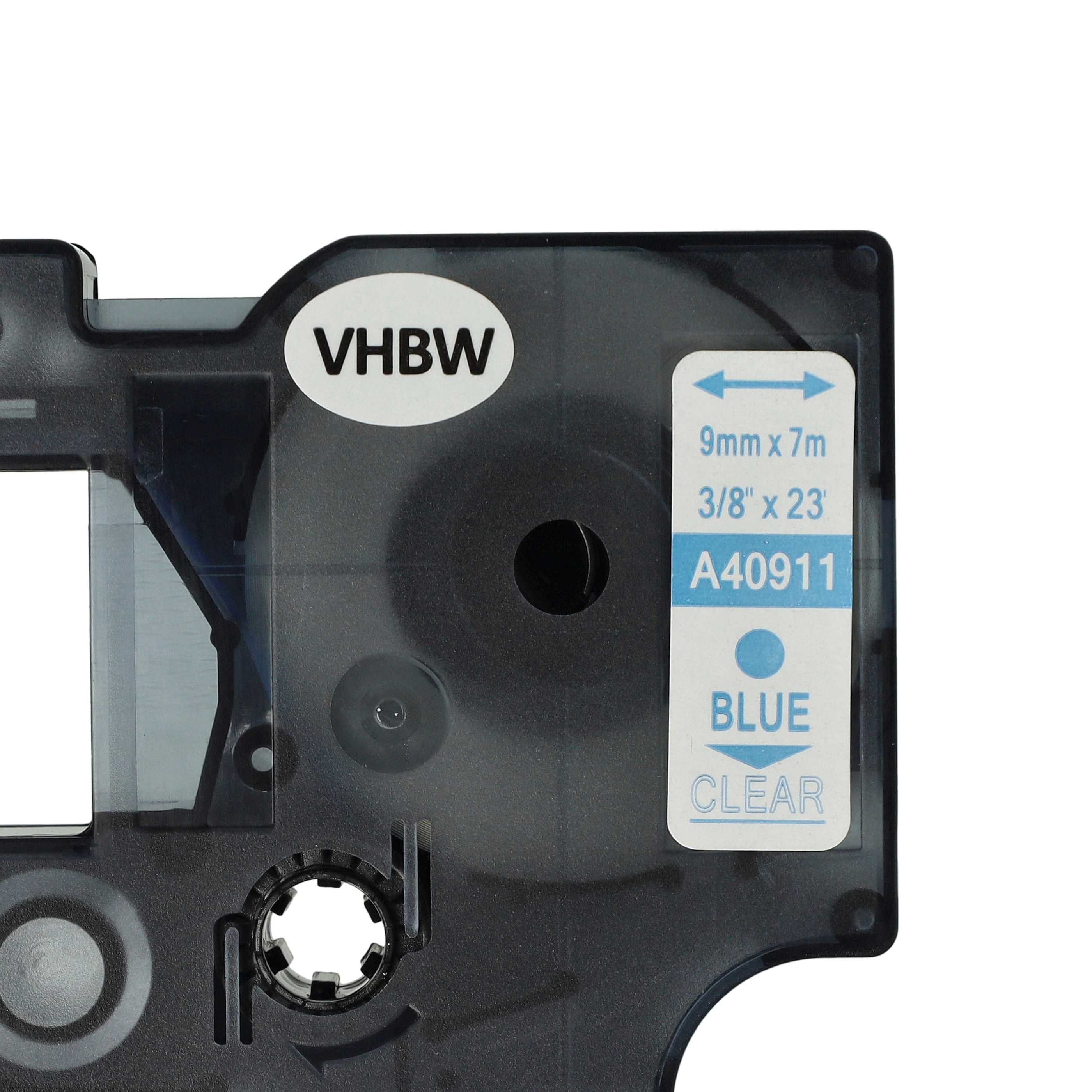 Label Tape replaces Dymo D1, 40911 - 9 mm Blue to Transparent