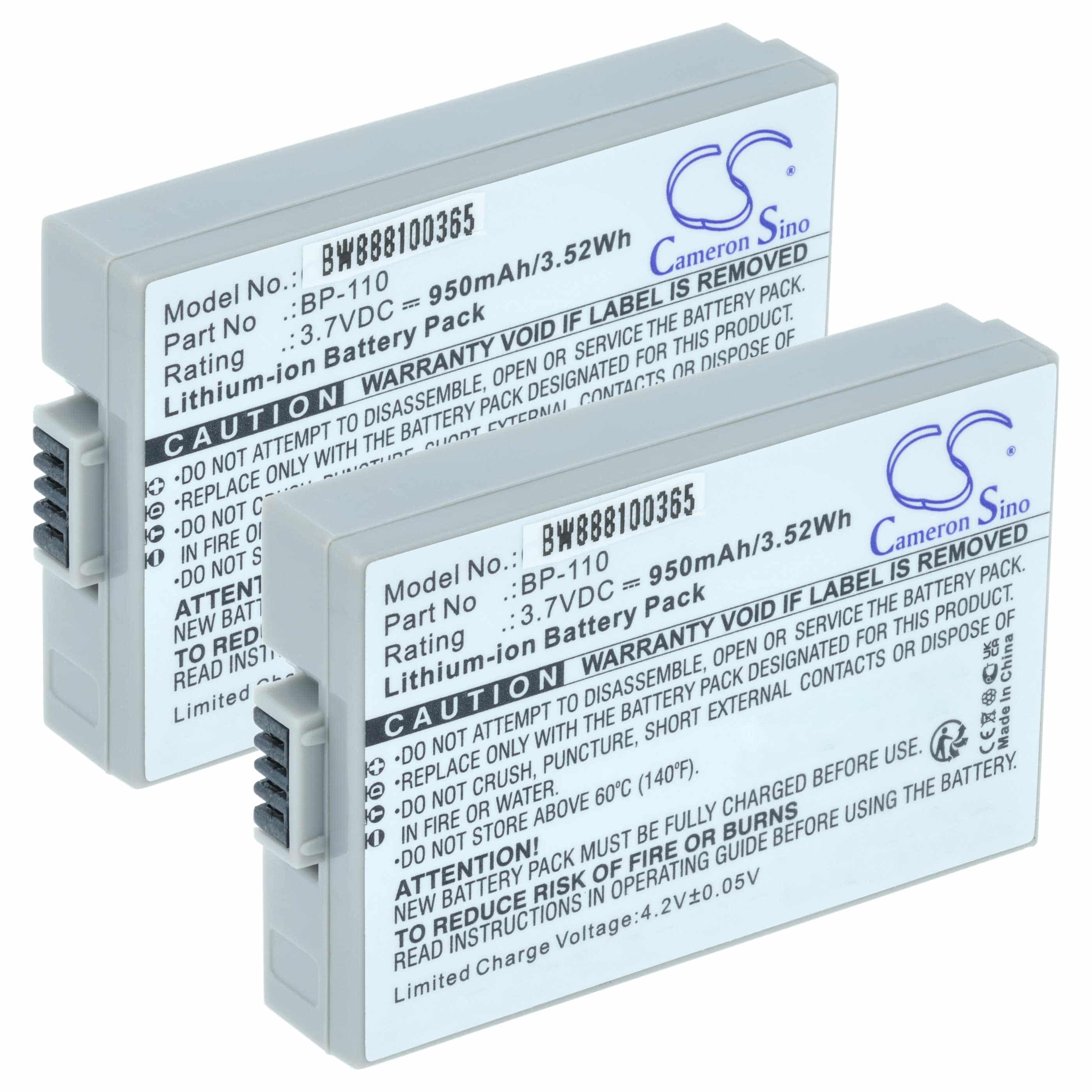Videocamera 2x Battery replaces Canon BP-110 - 950 mAh 3.7 V Li-Ion