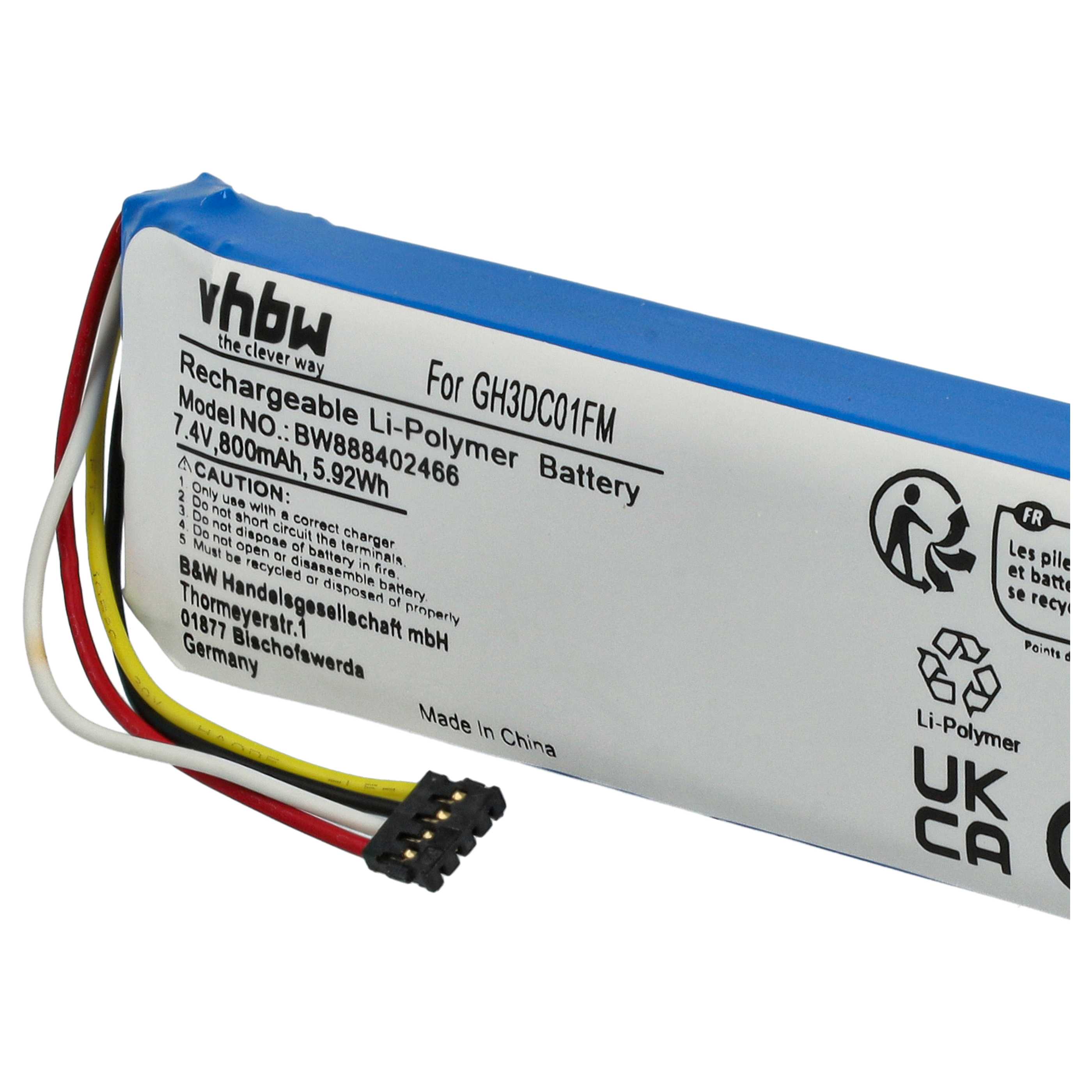 Videocamera Battery replaces Xiaomi GH3DC01FM - 800 mAh 7.4 V Li-polymer