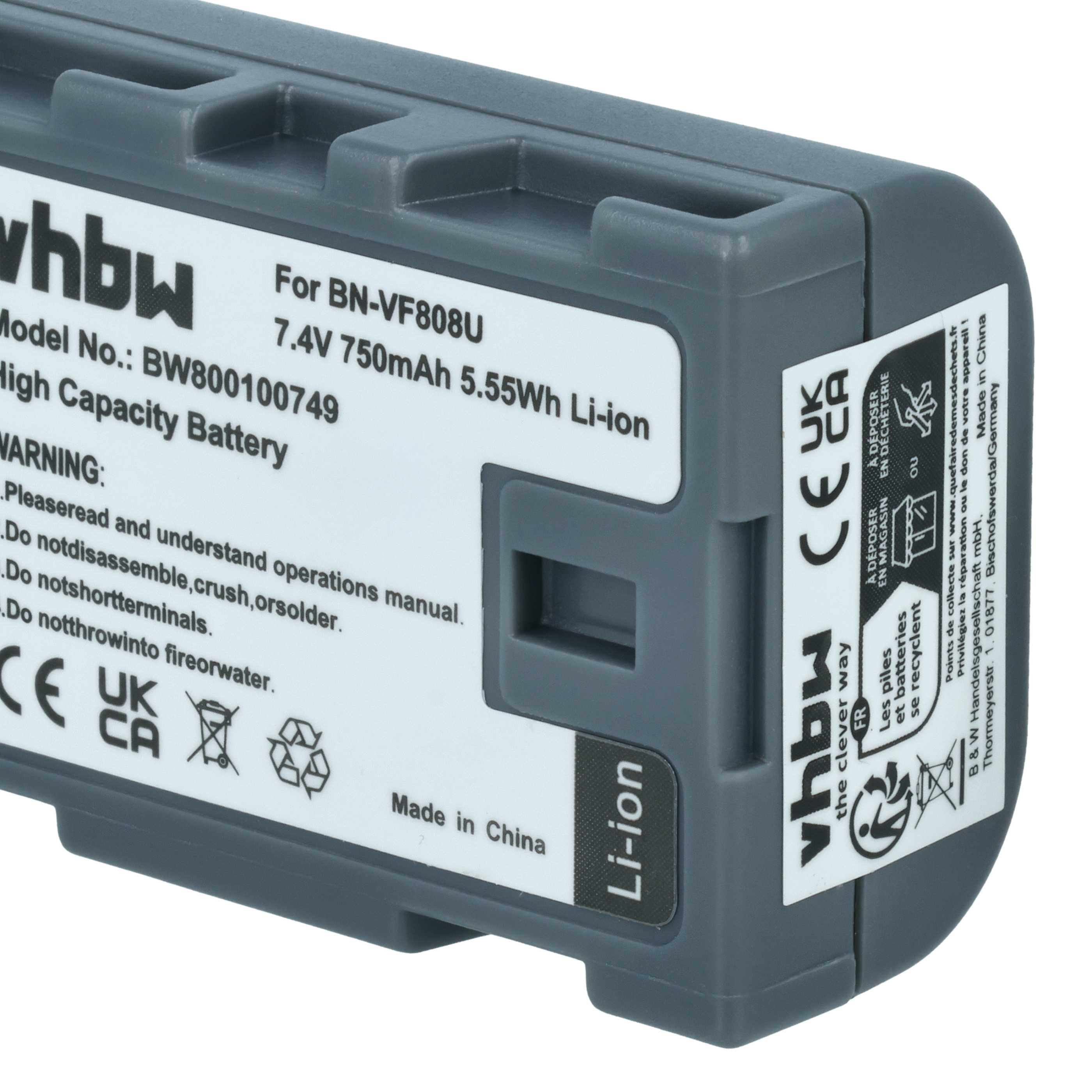 Videocamera 2x Battery replaces JVC BN-VF823, BN-VF808, BN-VF815, BN-VF808U, BN-VF815U - 750 mAh 7.4 V Li-Ion