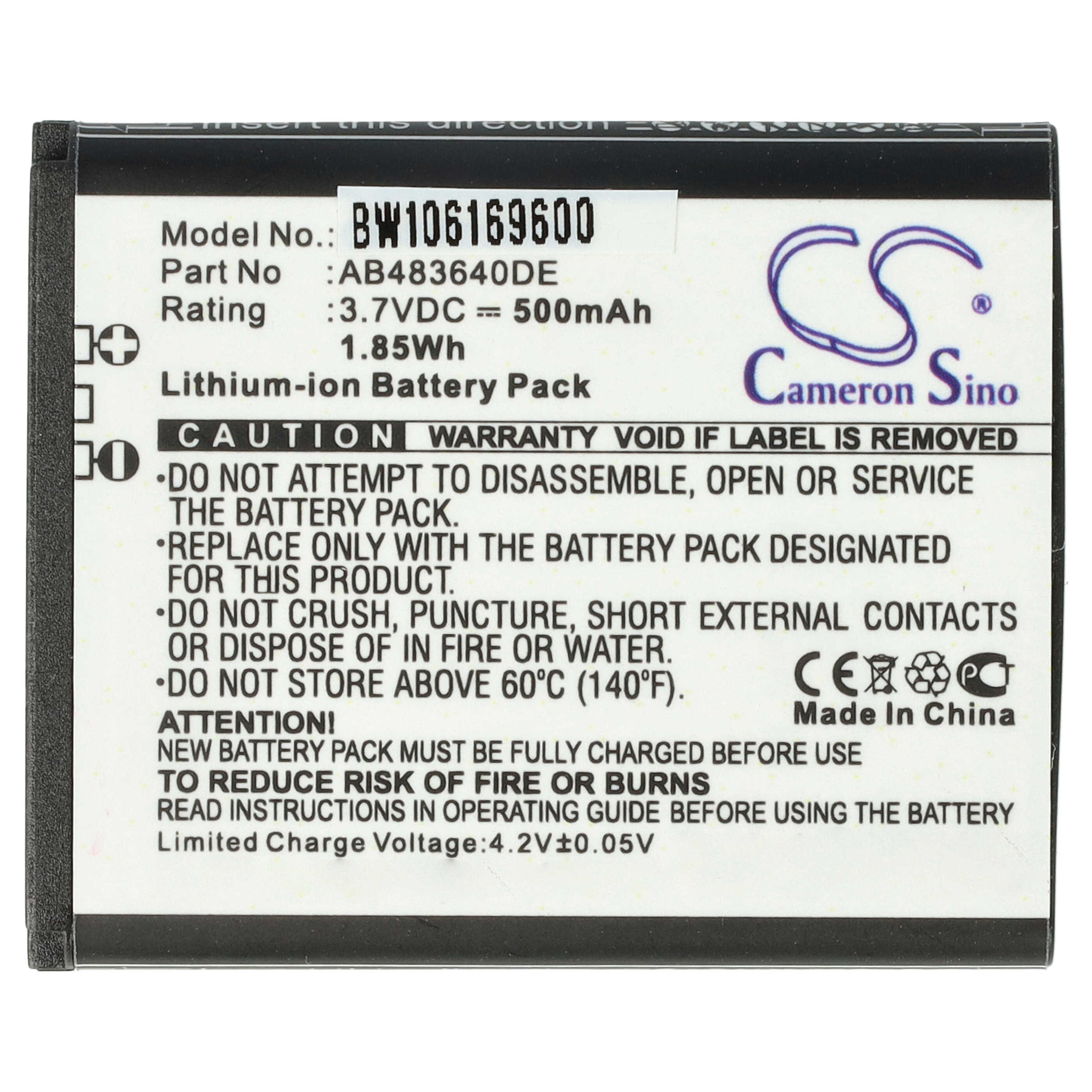 Akumulator bateria do telefonu smartfona zam. Samsung AB483640DE - 650mAh, 3,7V, Li-Ion