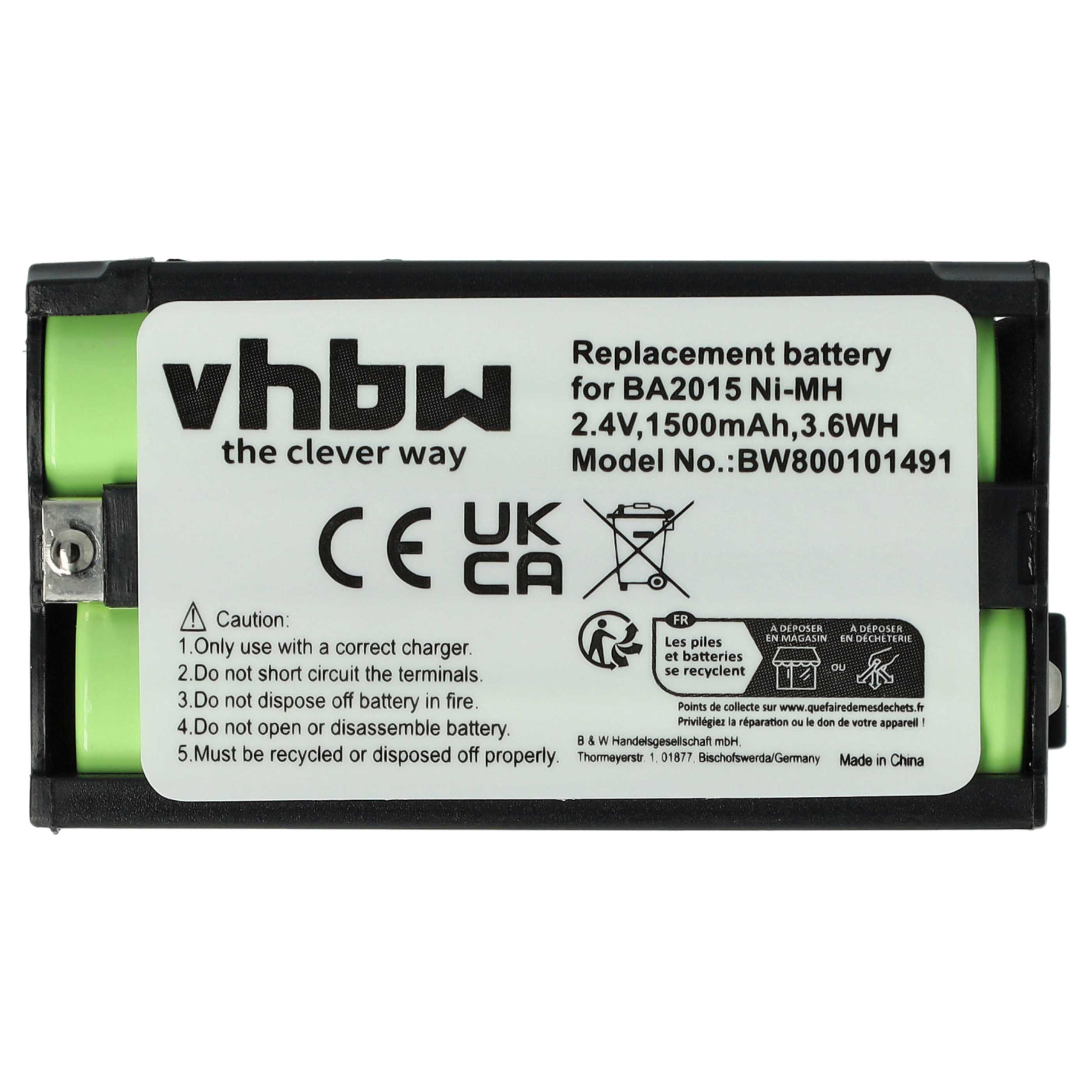 Batteries (5x pièces) remplace Sennheiser BA2015, BA-2015 pour casque audio - 1500mAh 2,4V NiMH