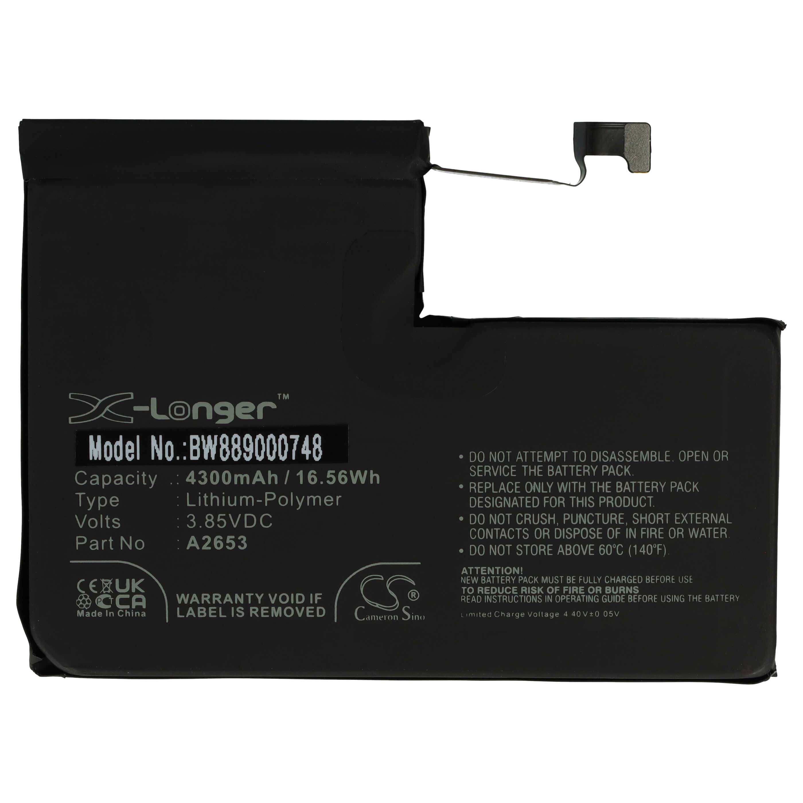 Mobile Phone Battery Replacement for Apple A2653 - 4300mAh 3.85V Li-polymer