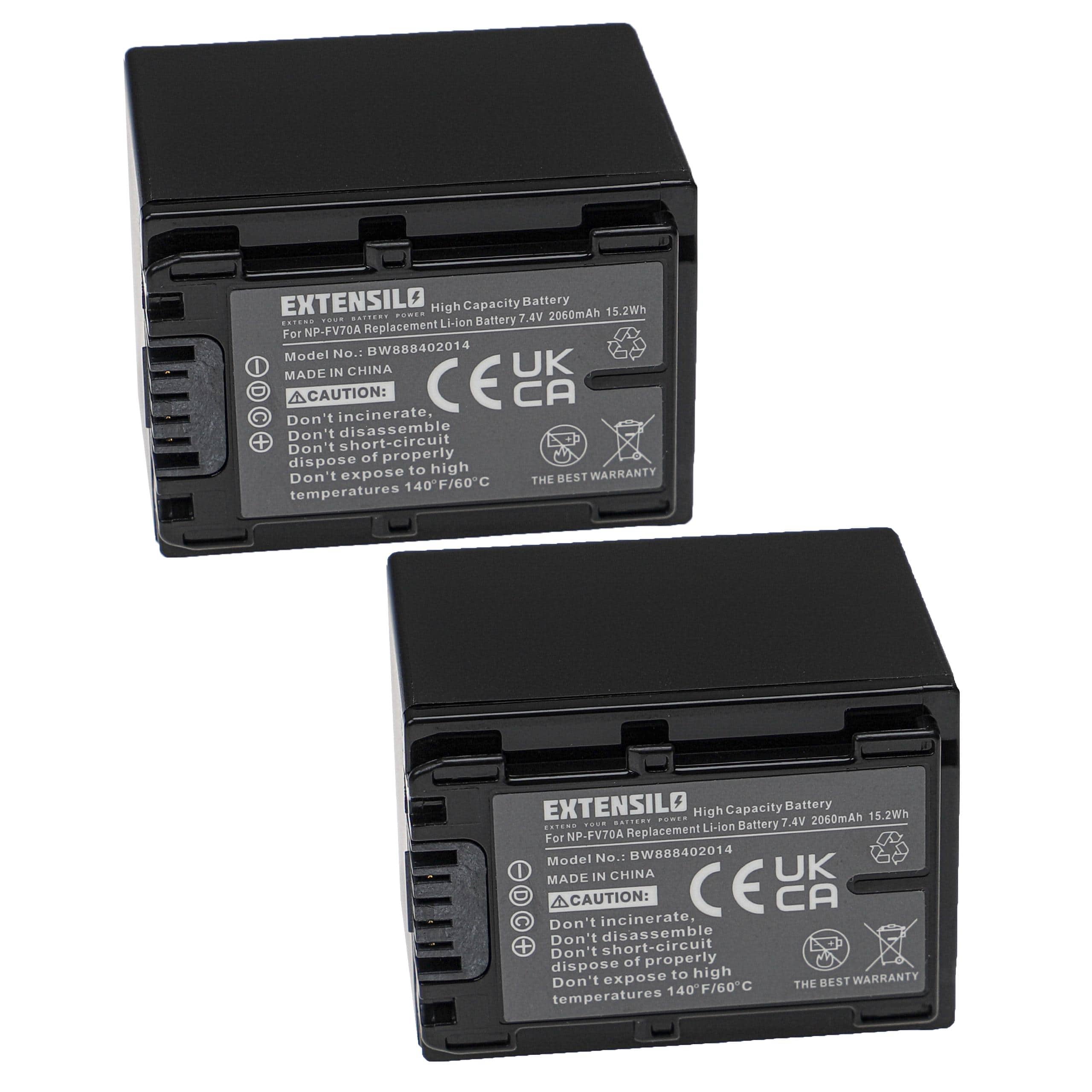 2x Battery replaces Sony NP-FV50, NP-FV100, NP-FV40, NP-FV30, NP-FV70, NP-FV60 - 2060mAh, 7.4V, Li-Ion