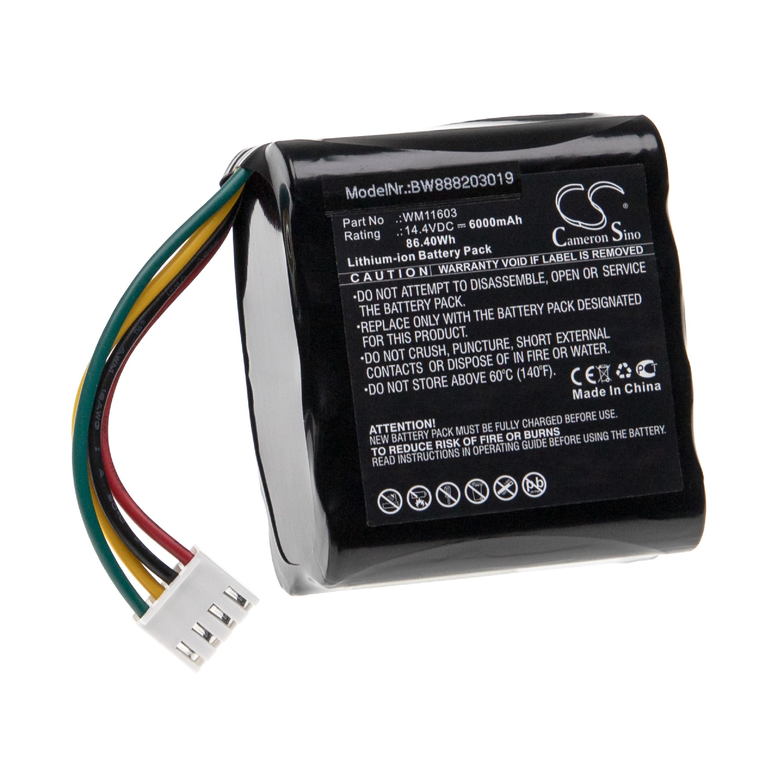 Batterie remplace Weinmann 110746-O, WM11603 pour appareil médical - 6000mAh 14,4V Li-ion