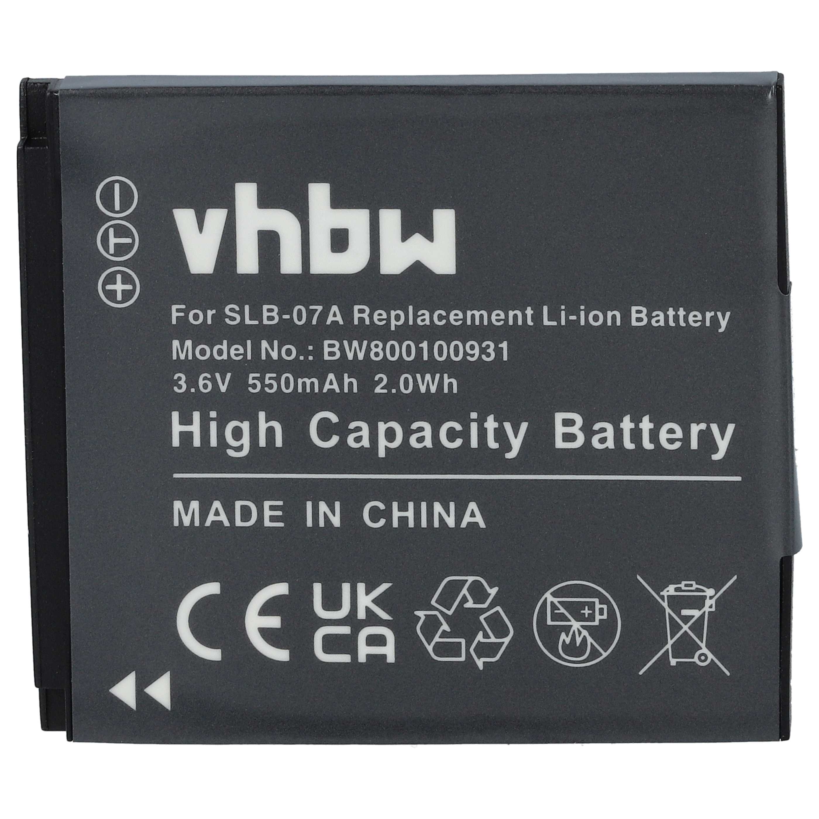 2x Battery replaces Samsung SLB-07A, SLB-07B - 550mAh, 3.6V, Li-Ion