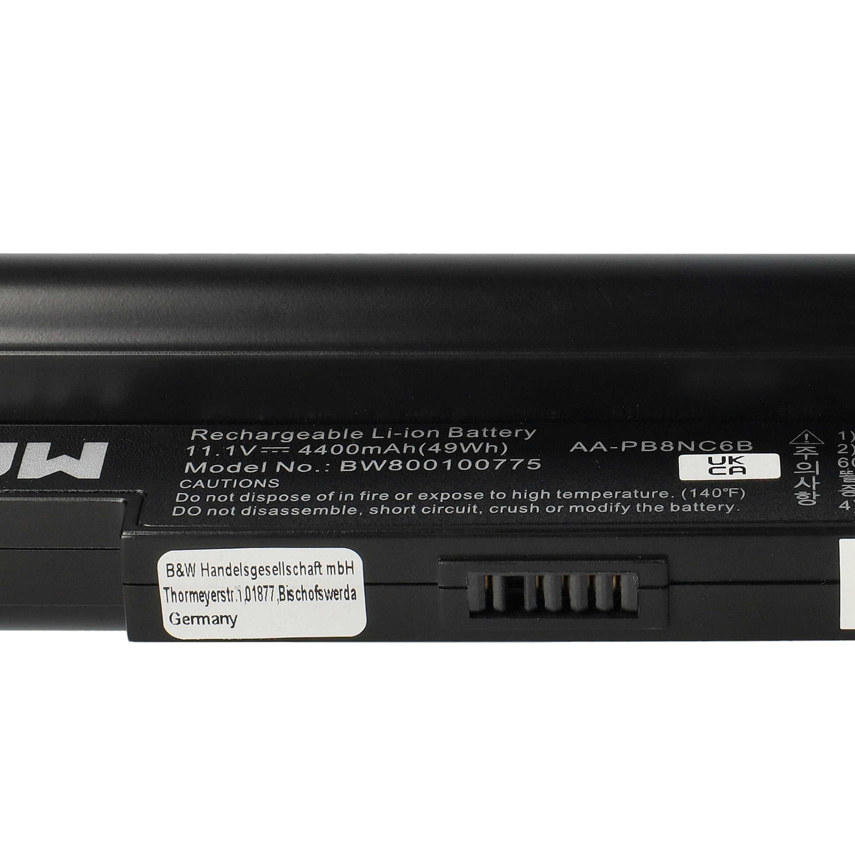 Notebook Battery Replacement for Samsung AA-PB8NC6B, , AA-PB8NC6M - 4400 mAh 11.1 V Li-Ion, black