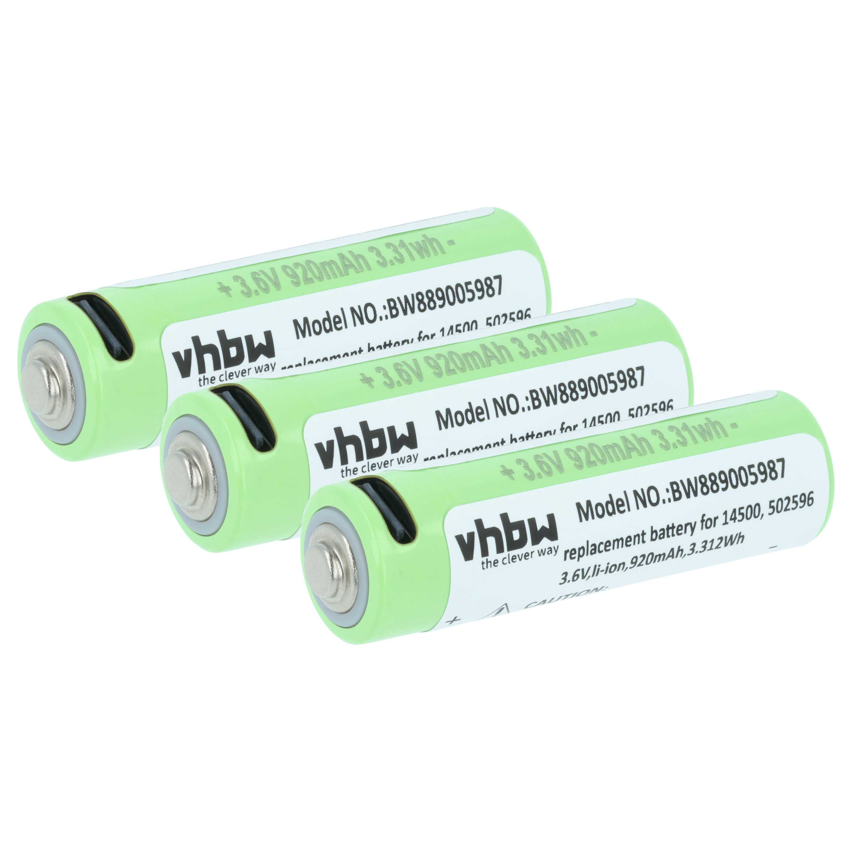 Torch - 3x Battery replaces Ledlenser 14500, 502596 - 0.92 Ah 3.6 V Li-Ion