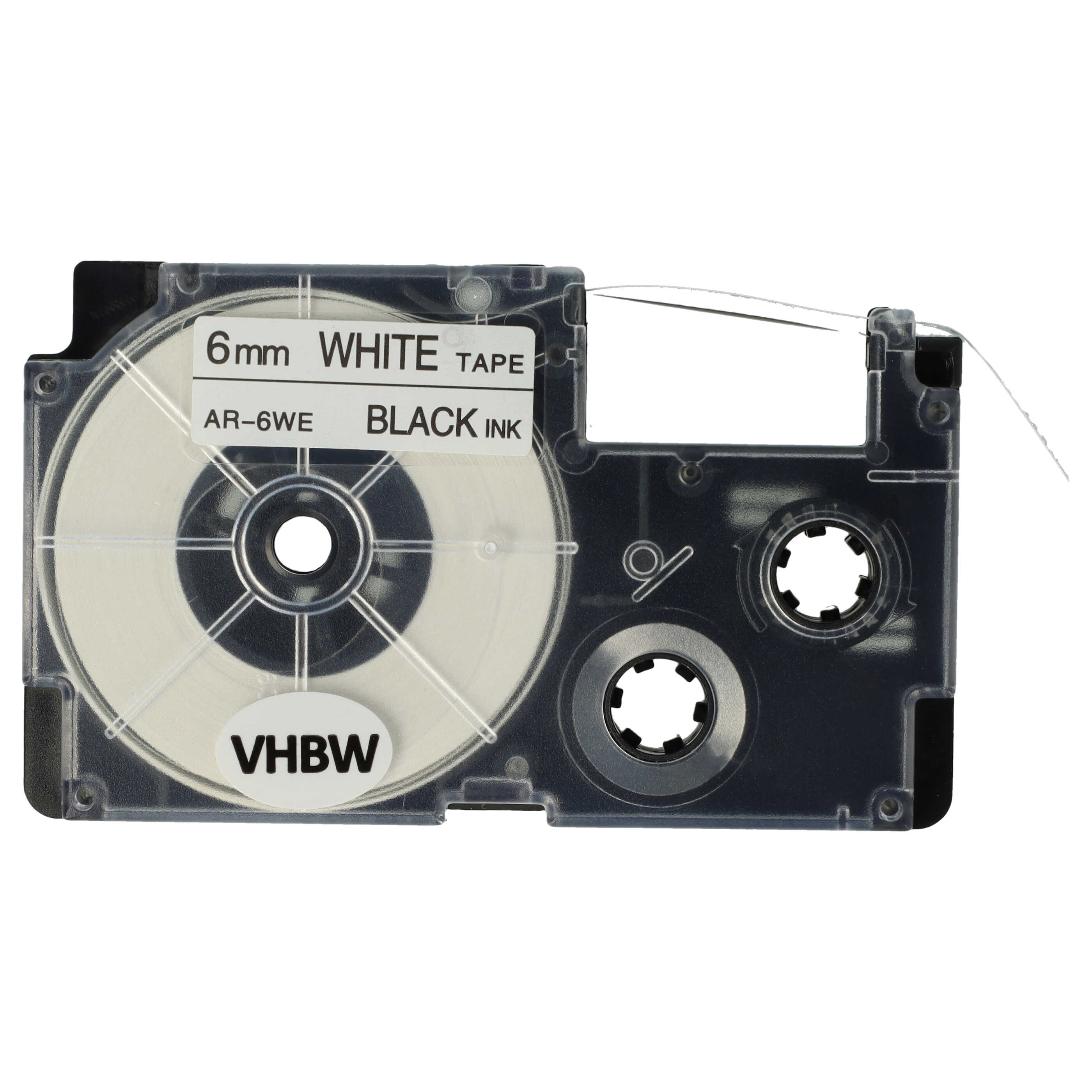 Label Tape as Replacement for Casio XR-6WE, XR-6WE1 - 6 mm Black to White