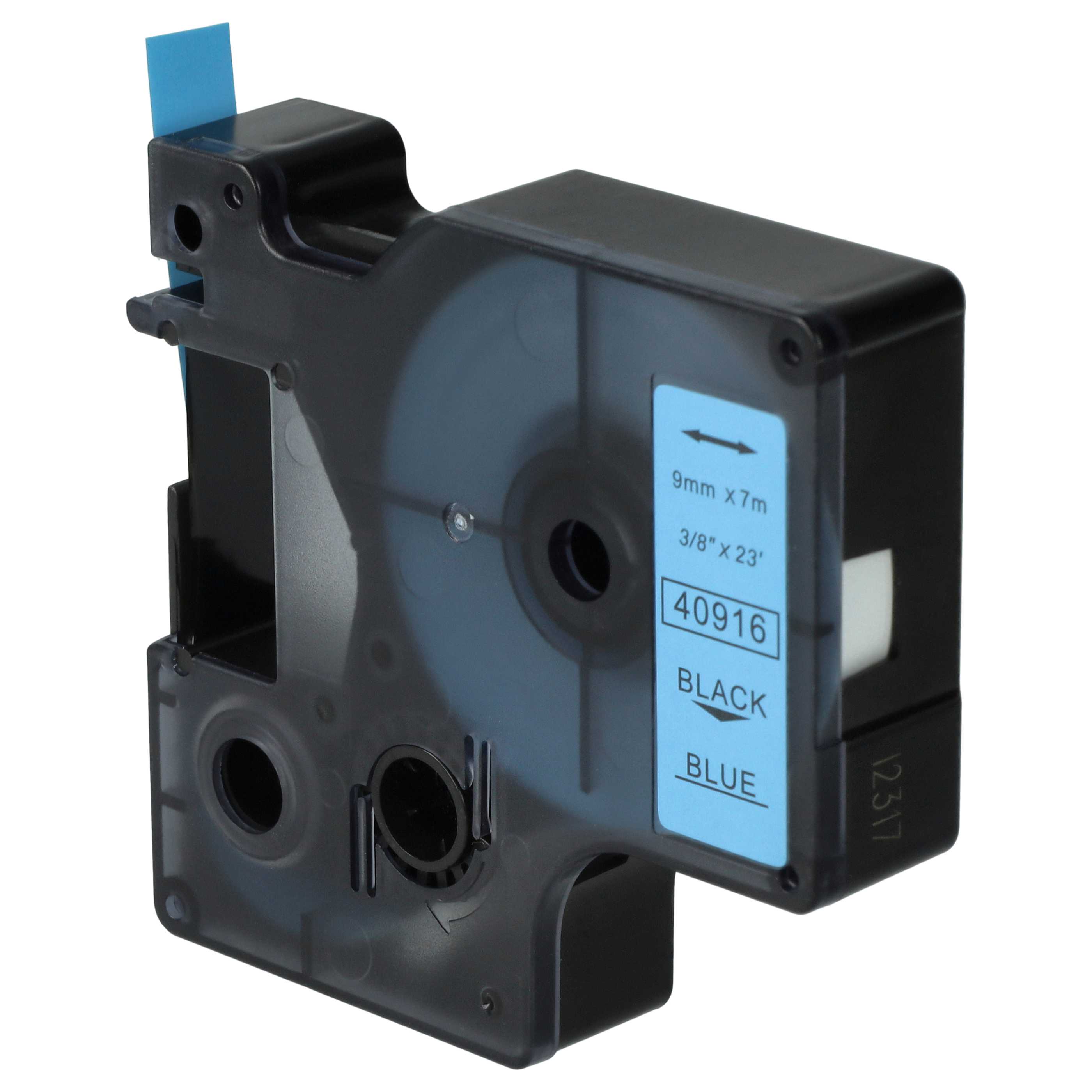 Schriftband als Ersatz für Dymo D1, 40916 - 9mm Schwarz auf Blau, Kunststoff