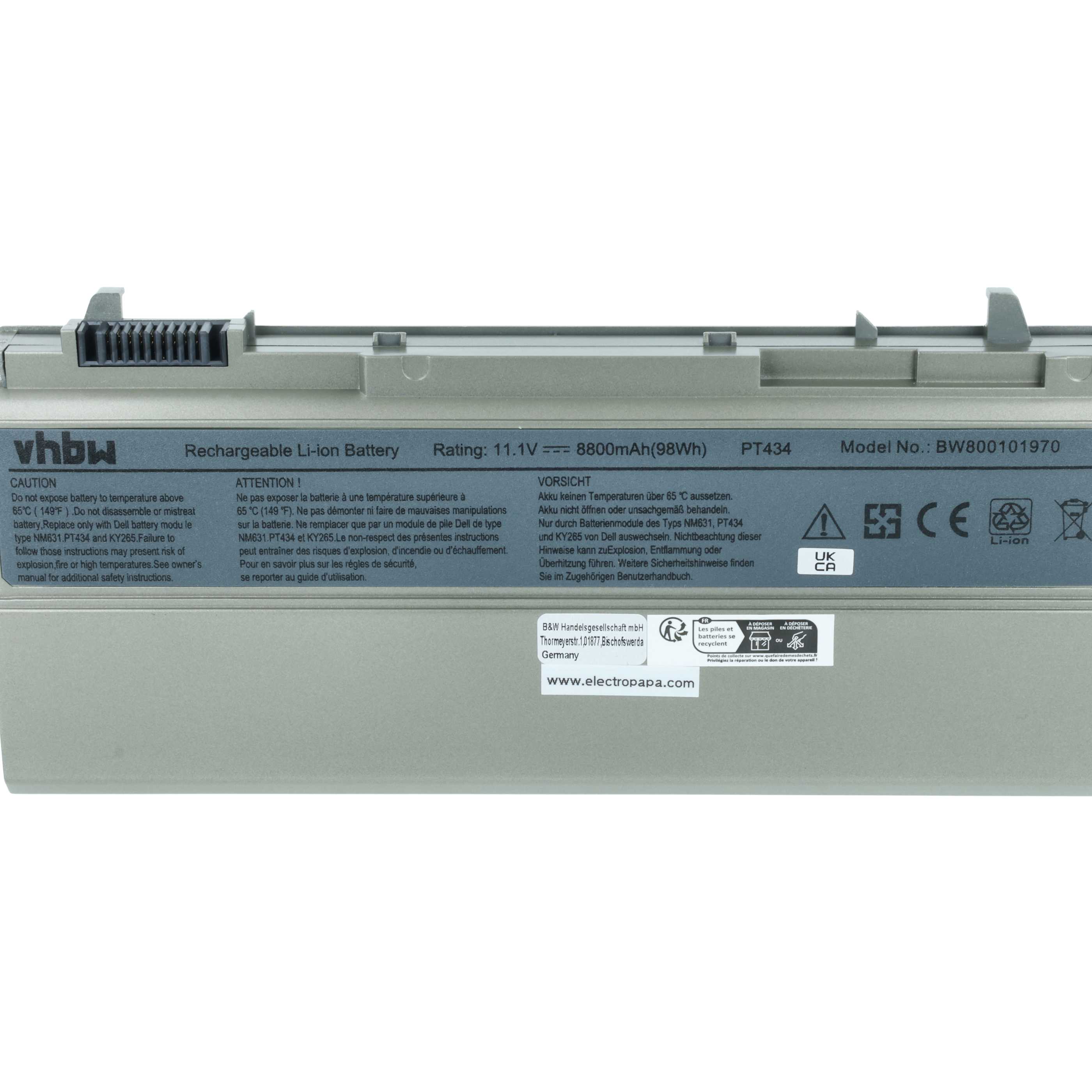 Batteria per notebook Dell Latitude E6400 - 8800mAh 11,1V Li-Ion argento grigio