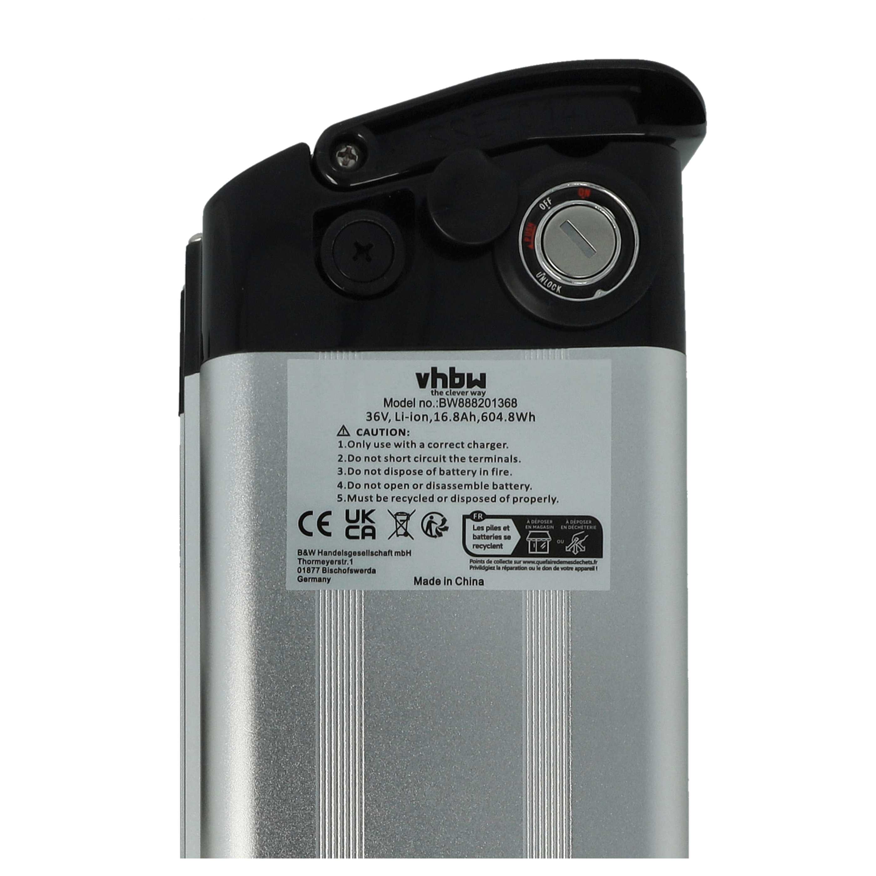 E-Bike Seat Tube Battery - 16.8 Ah 36 V Li-Ion, incl. Charger