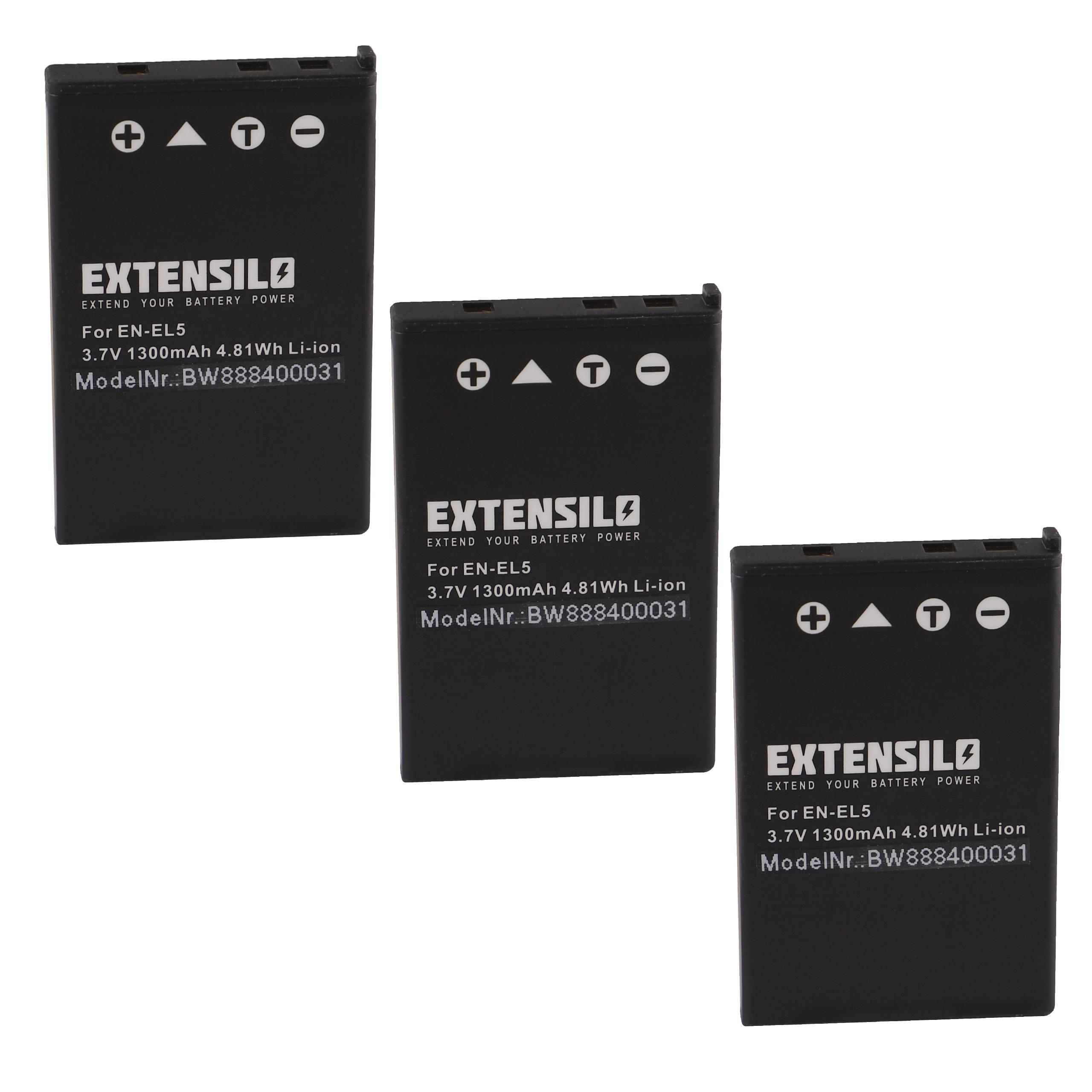 3x Battery replaces Nikon EN-EL5 - 1300mAh, 3.7V, Li-Ion