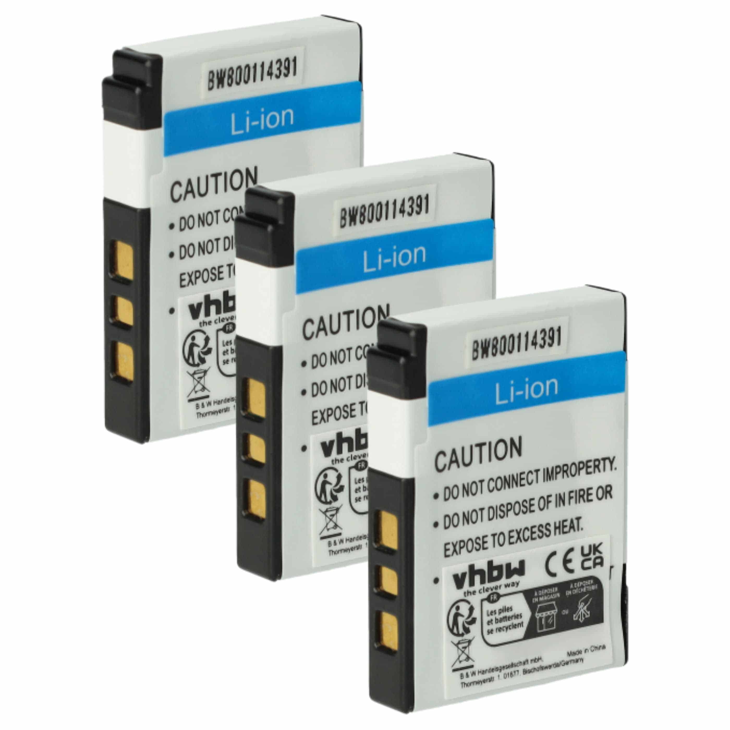 3x Battery replaces Kodak Klic-7002 - 460mAh, 3.6V, Li-Ion