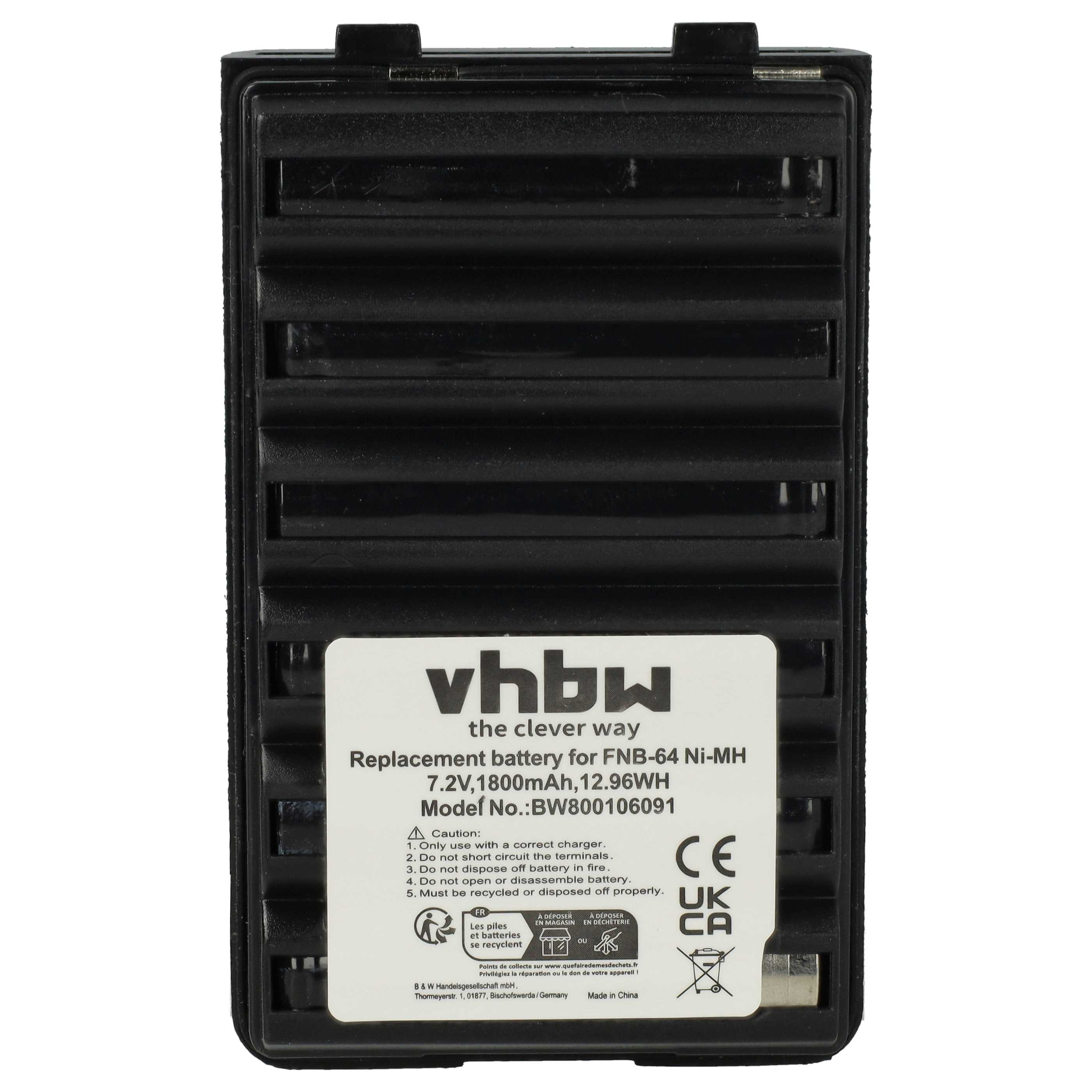 Radio Battery replaces Yaesu Vertex FNB-64H, FNB-57, FNB-64, FNB-83, AAJ66X001, FNB-83H - 1800 mAh 7.2 V NiMH