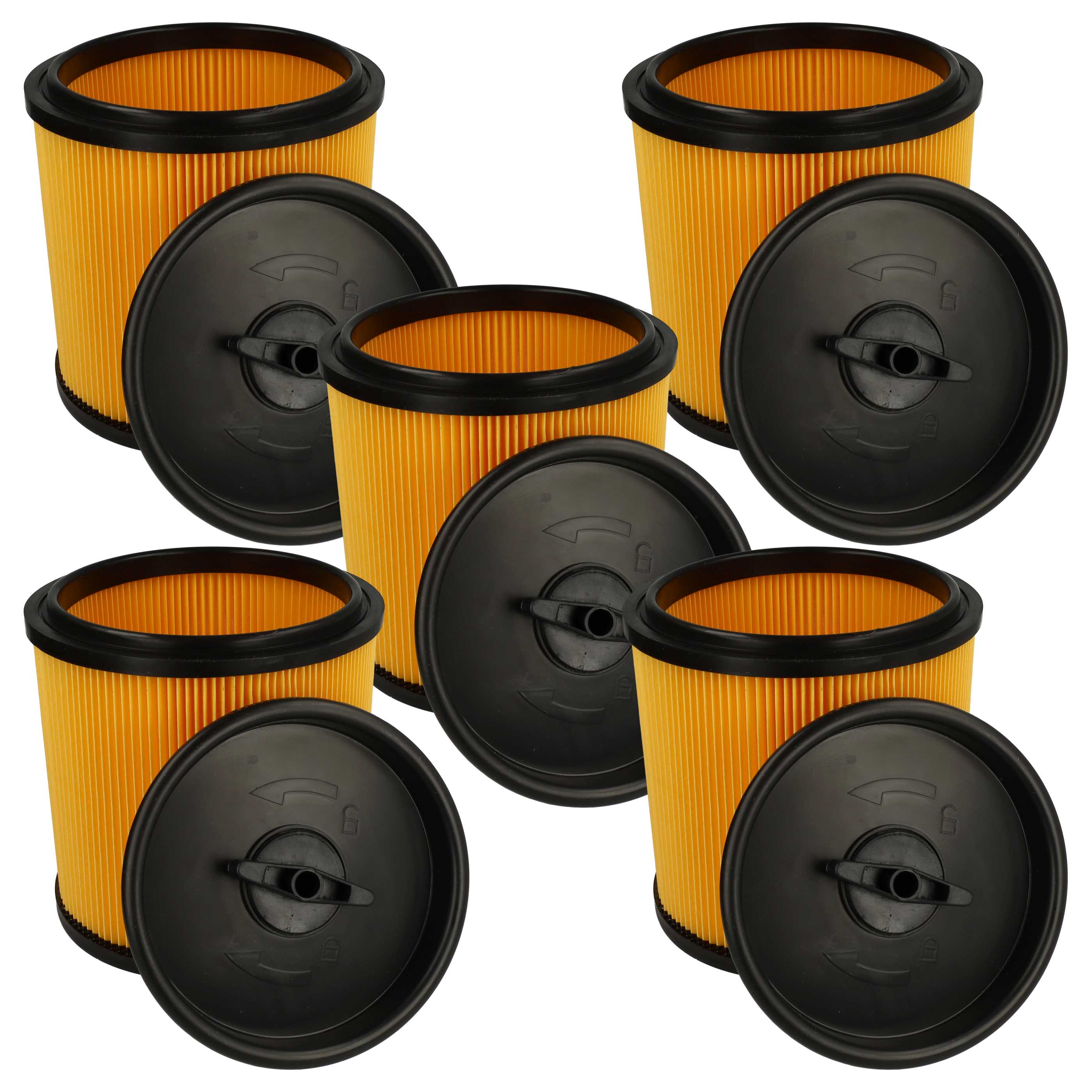 5x Filtercartridge filter replaces Grizzly 91092030 for Parkside Vacuum Cleaner, black / yellow