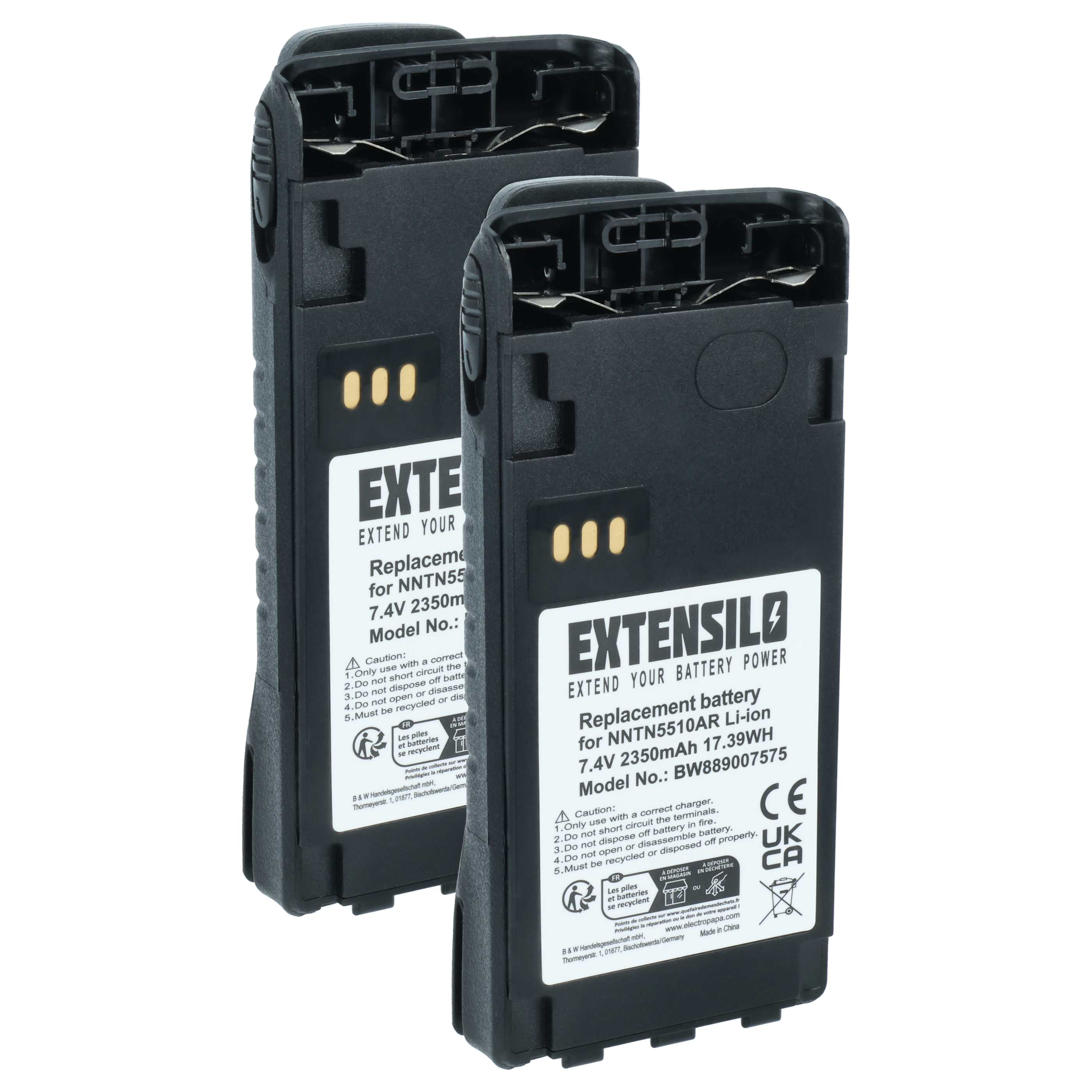 Radio 2x Battery replaces Motorola NNTN5510BR, NNTN5510AR - 2350 mAh 7.4 V Li-Ion + Belt Clip