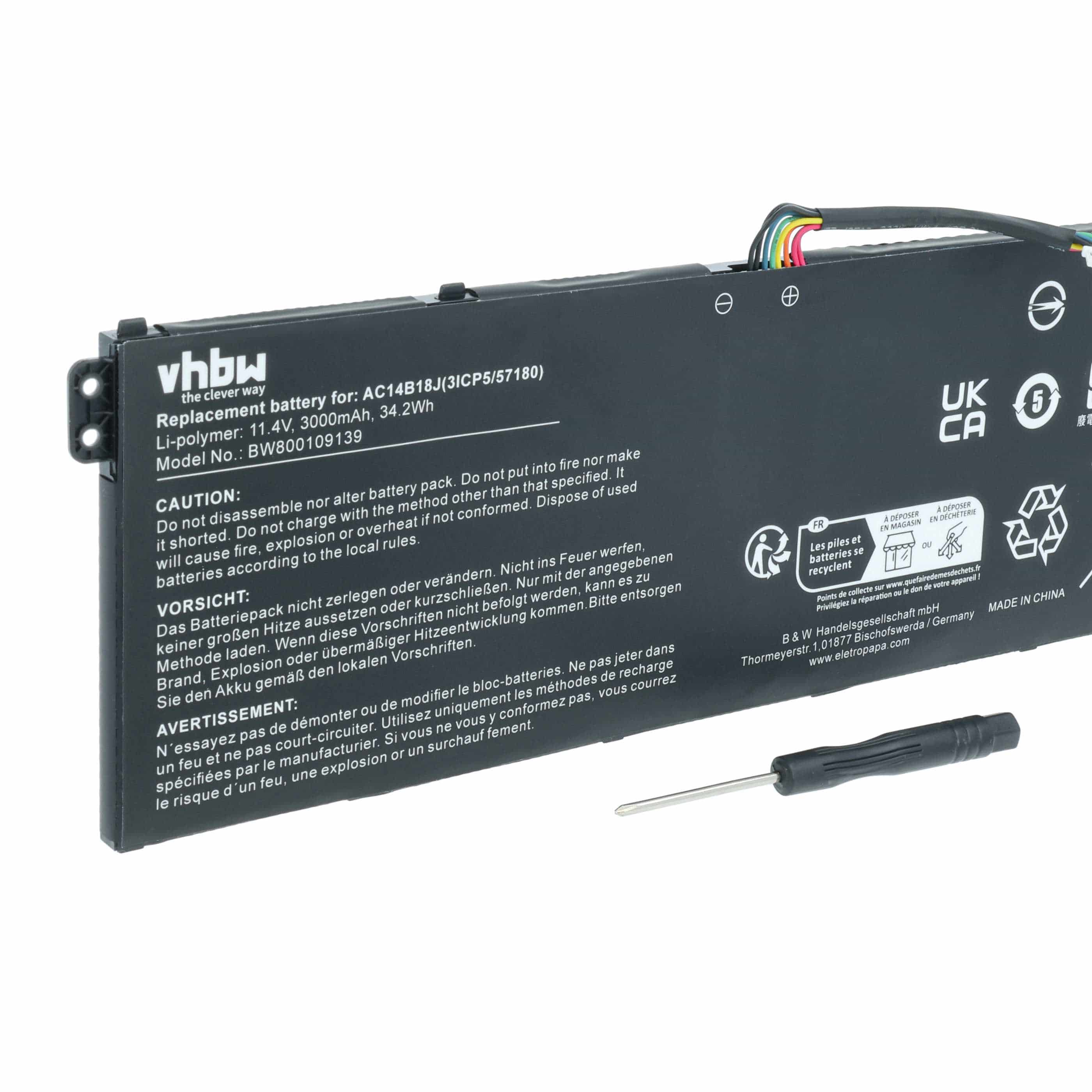 Akumulator do laptopa zamiennik Acer AC14B13J, 4ICP5/57/80, AC14B18J - 3000 mAh 11,4 V LiPo