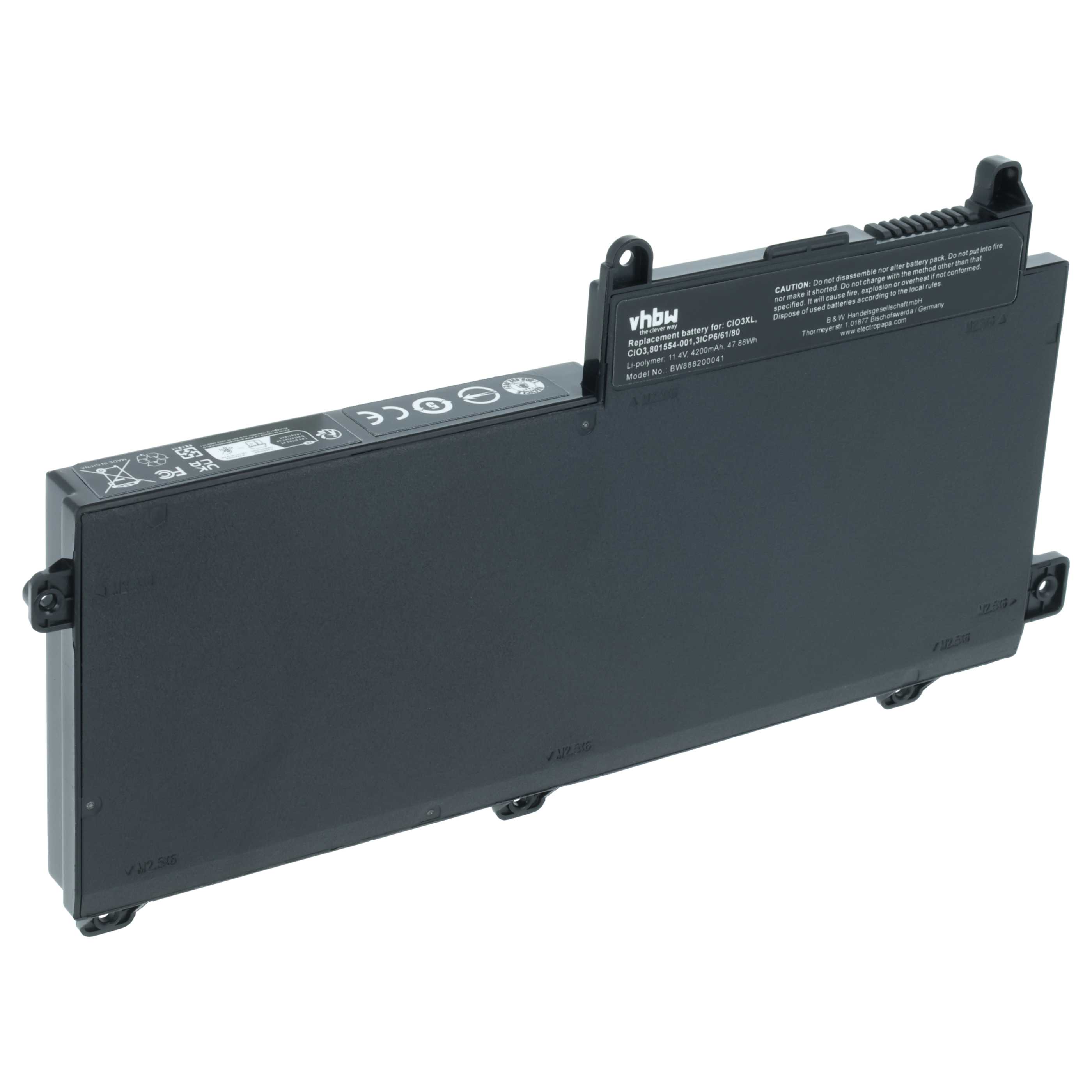 Notebook Battery replaces HP 801554-001, CI03XL, CI03, CIO3XL, CIO3 - 4200 mAh 11.4 V Li-polymer, black