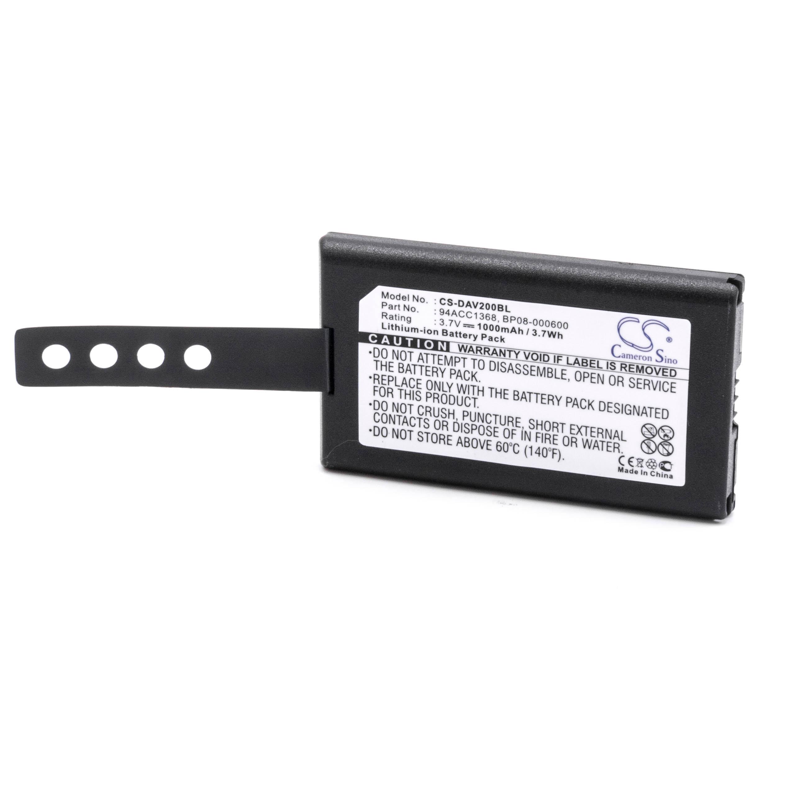 Batterie remplace Datalogic 11300794, 3H21-00000370 pour scanner de code-barre - 1000mAh 3,7V Li-ion