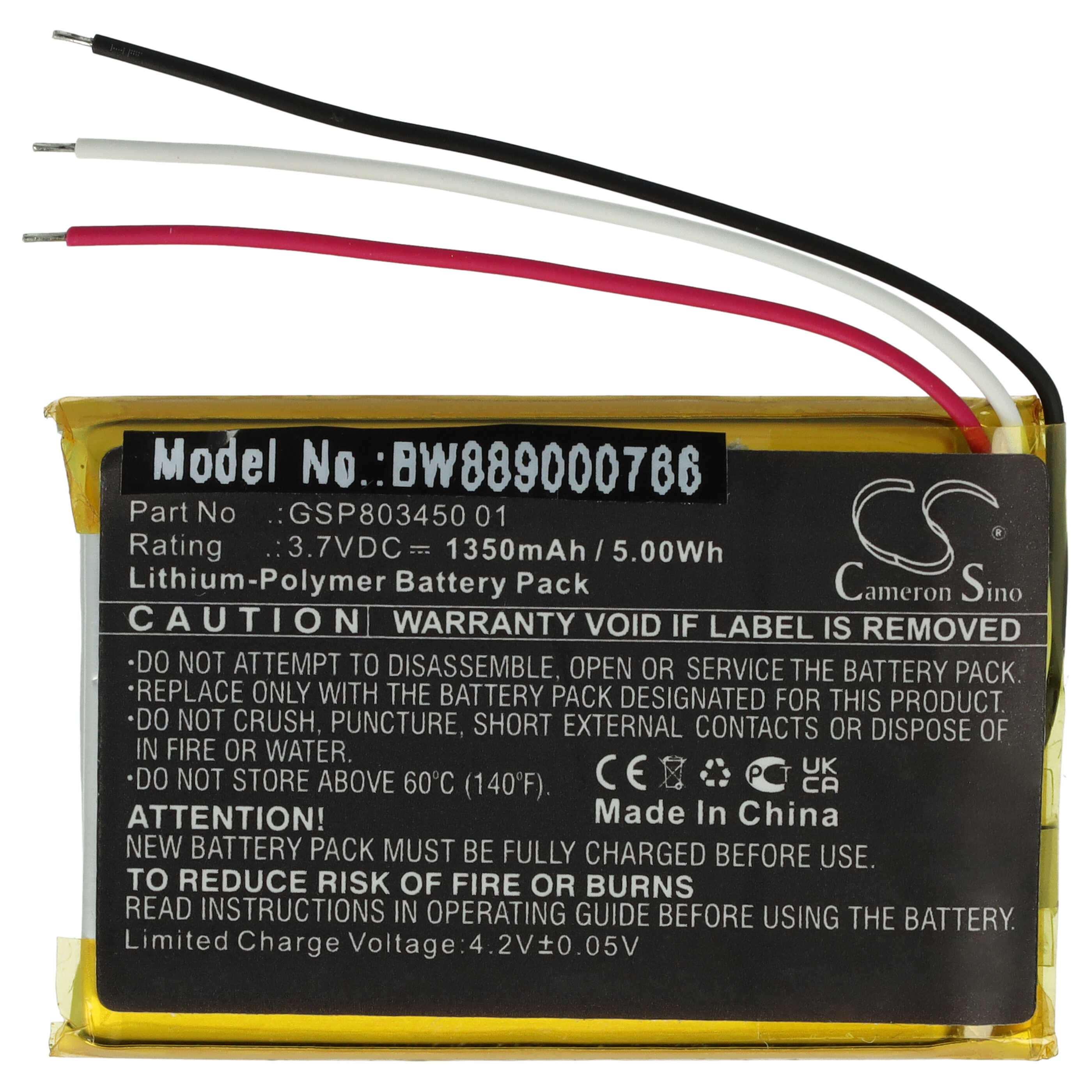 Charging Station Battery replaces JBL GSP803450 01 - 1350 mAh 3.7 V Li-polymer