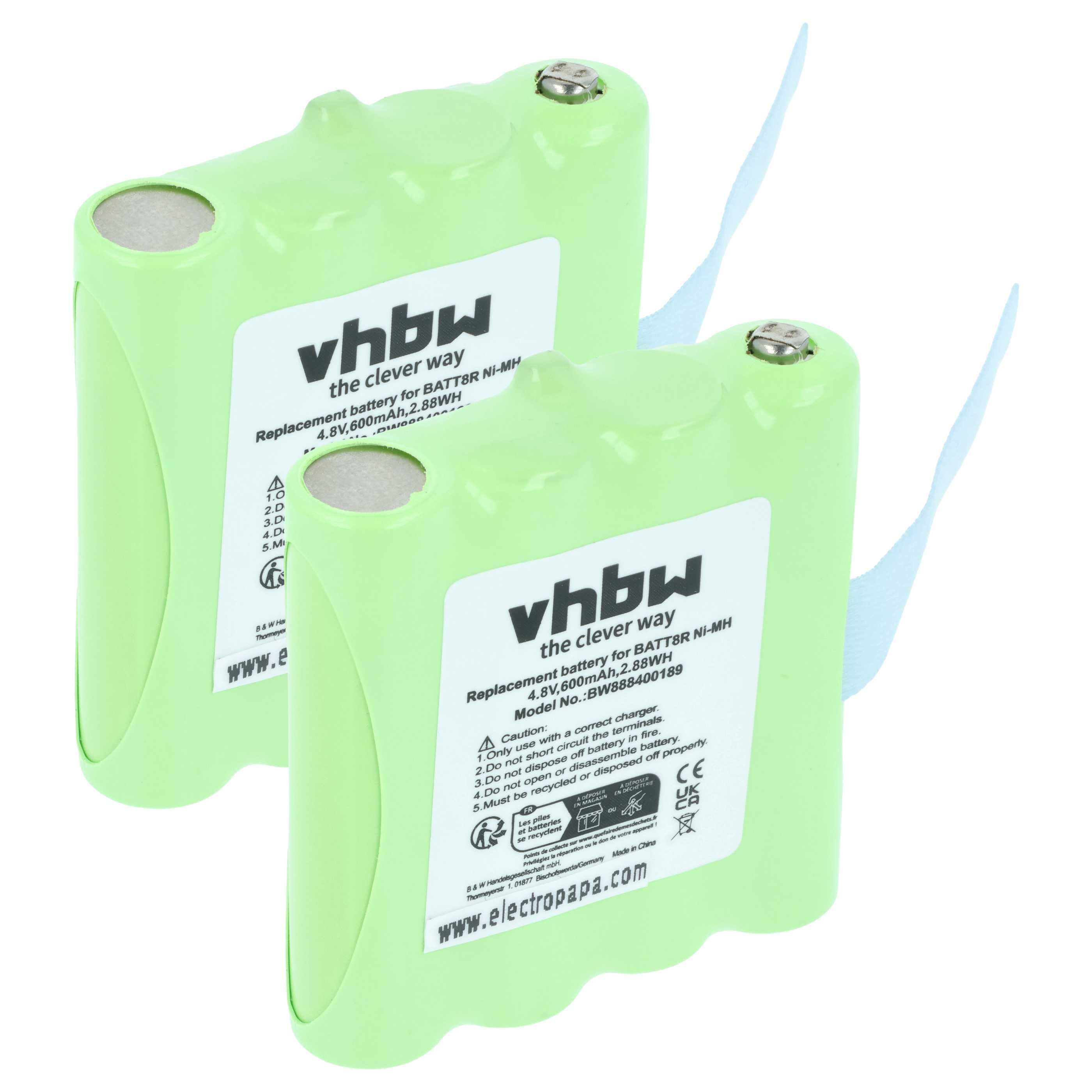 Radio 2x Battery replaces BATT8R, KEBT072A, KEBT-072-A - 600 mAh 4.8 V NiMH