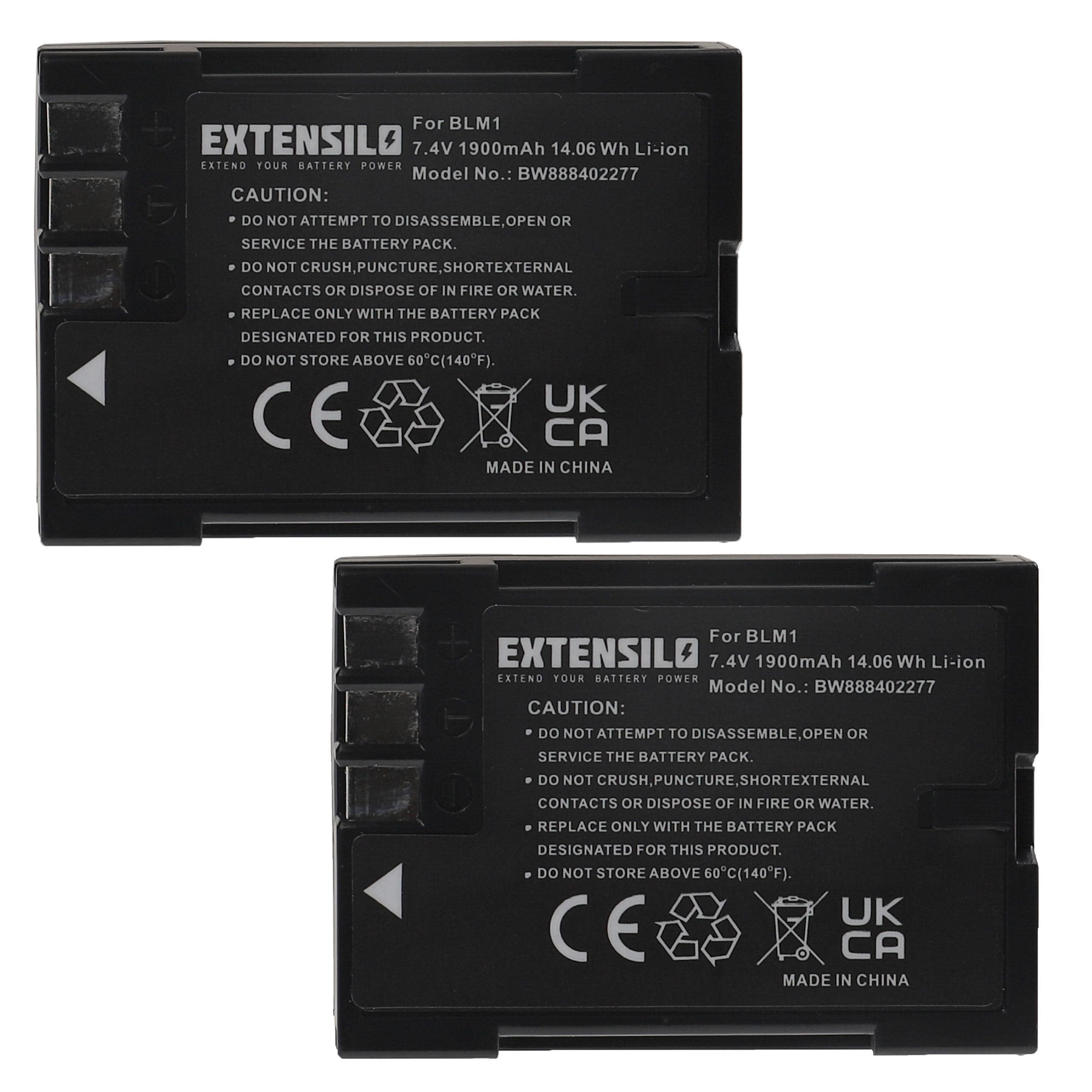 2x Battery replaces Olympus PS-BLM1 - 1900mAh, 7.4V, Li-Ion