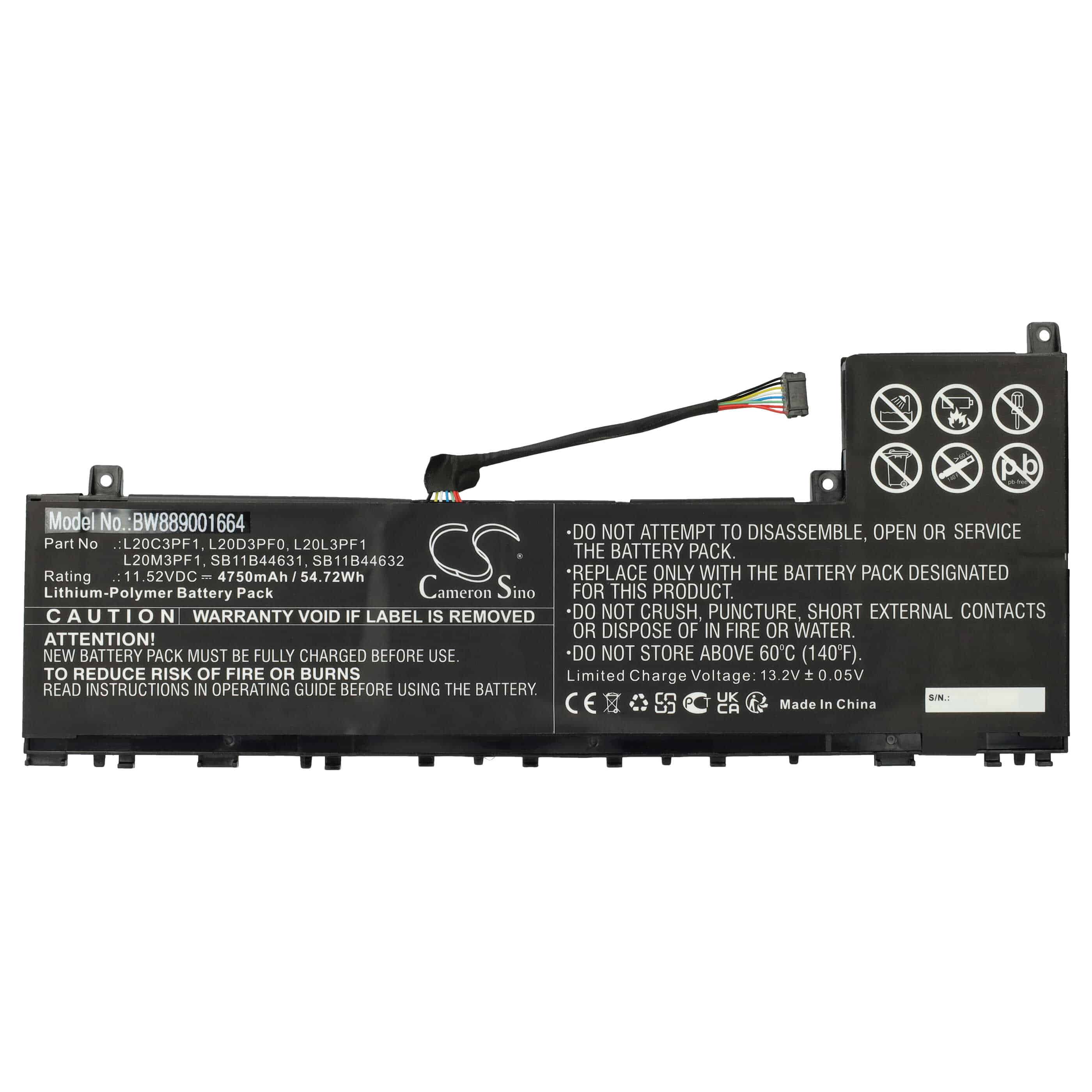 Akumulator do laptopa zamiennik Lenovo L20D3PF0, L20C3PF1, L20M3PF1, L20L3PF1 - 4750 mAh 11,52 V LiPo, czarny