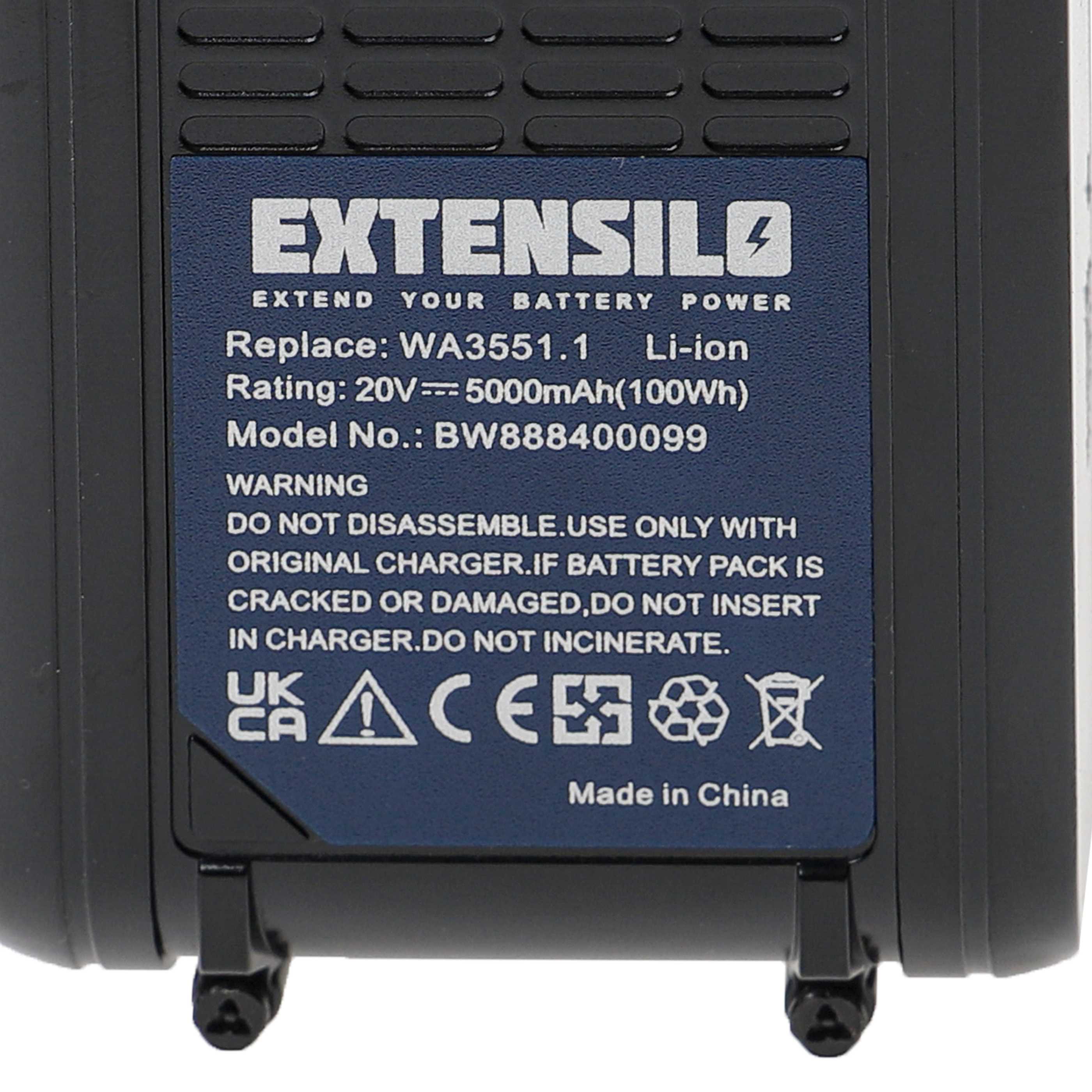 2x Battery replaces Rockwell RW9351.1 - 5 Ah 20 V Li-Ion, black / orange