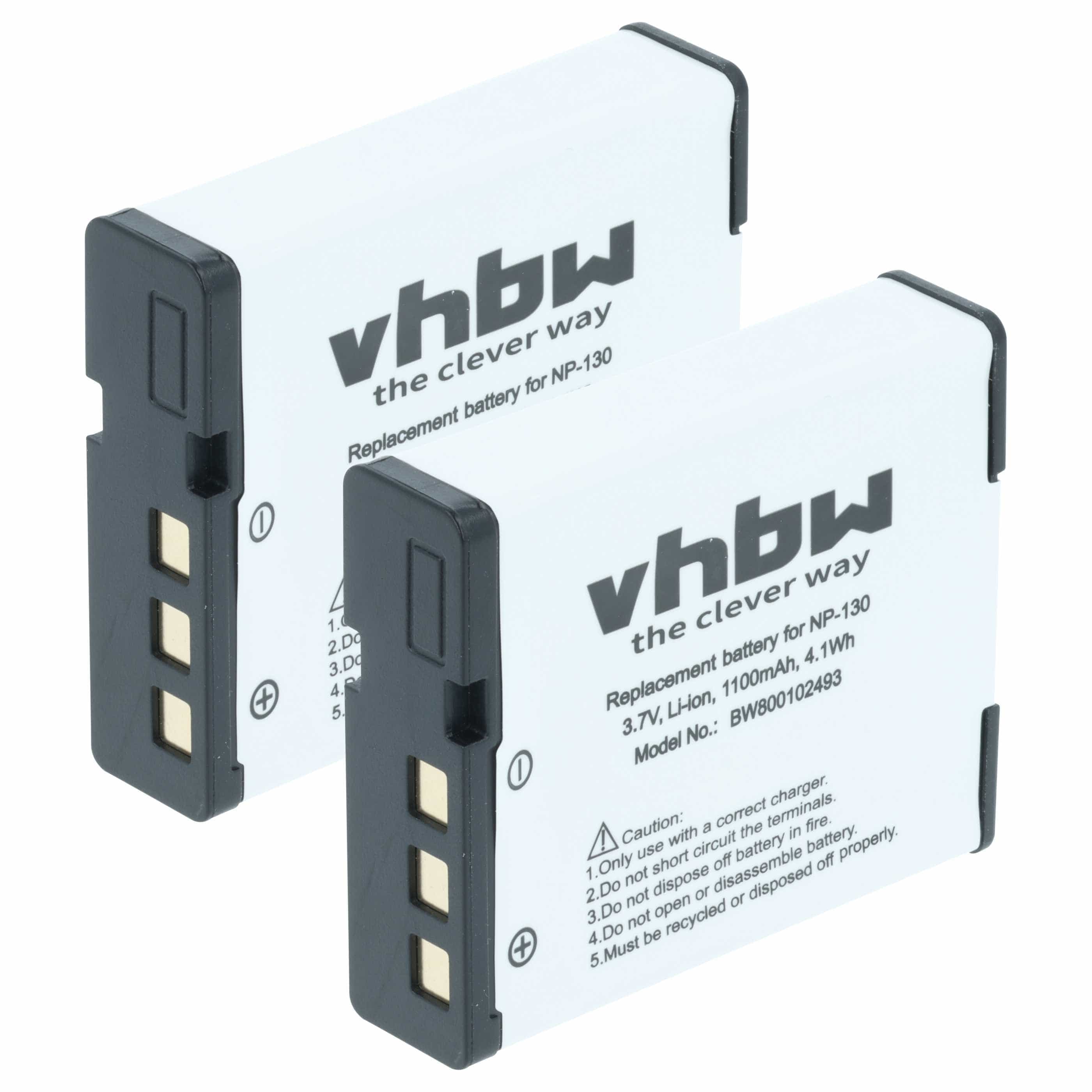 2x Battery replaces Casio NP-130, NP-130A - 1100mAh, 3.6V, Li-Ion