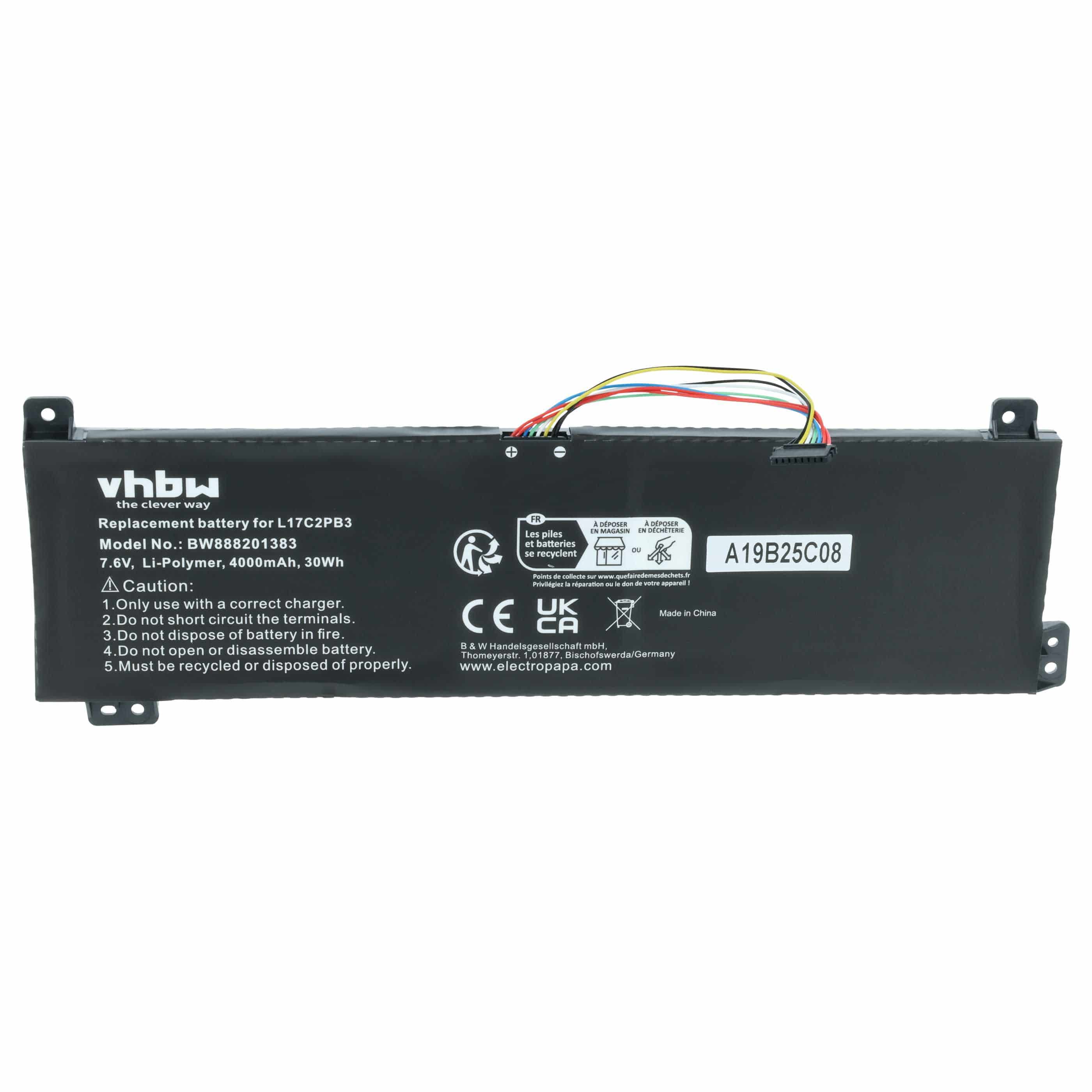 Akumulator do laptopa zamiennik Lenovo L17C2PB4, L17C2PB3, L17L2PB4, L17L2PB3 - 4000 mAh 7,6 V LiPo, czarny