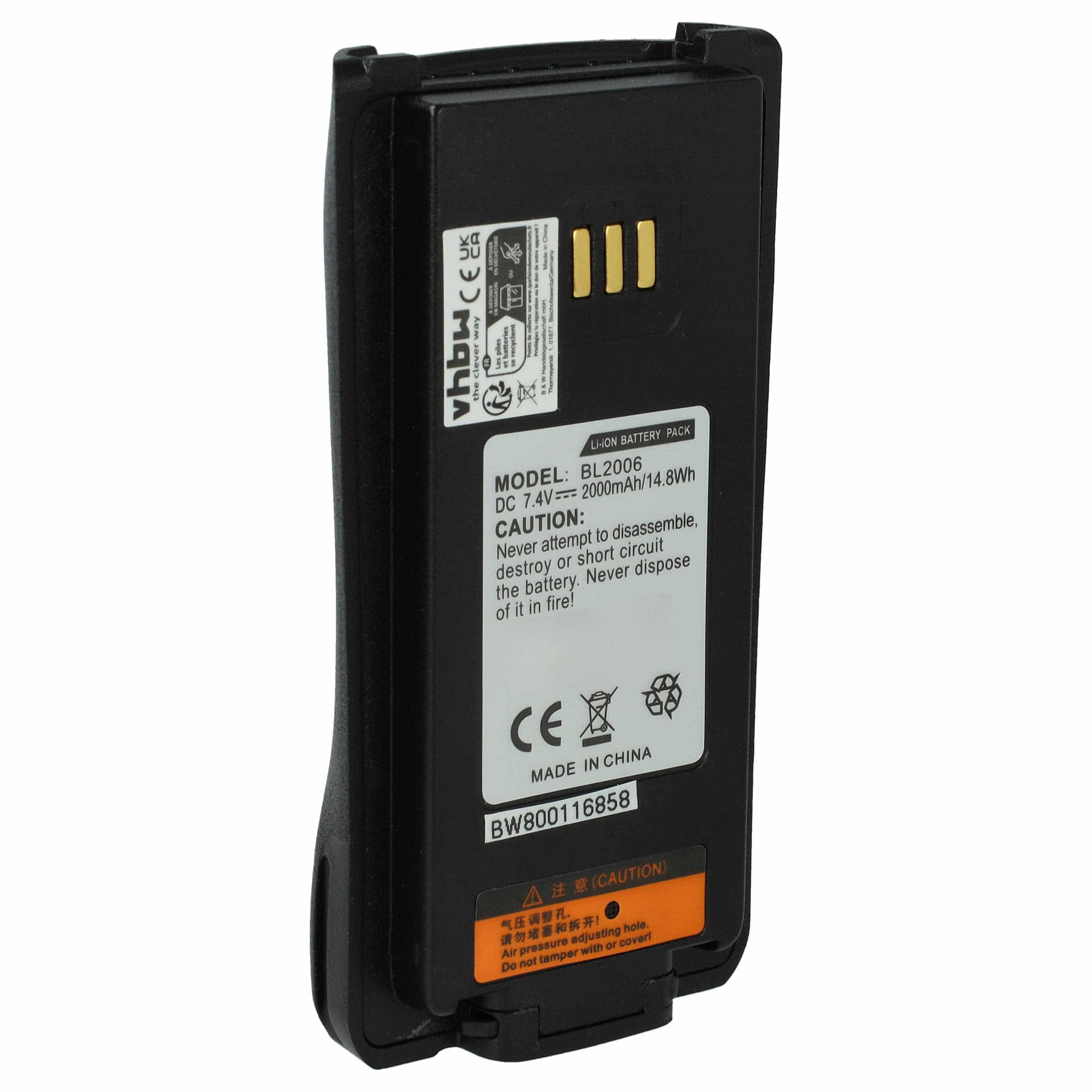 Radio Battery replaces Hyt BL2006Li, BL2008, BL2006, BL2503 - 2000 mAh 7.4 V Li-Ion