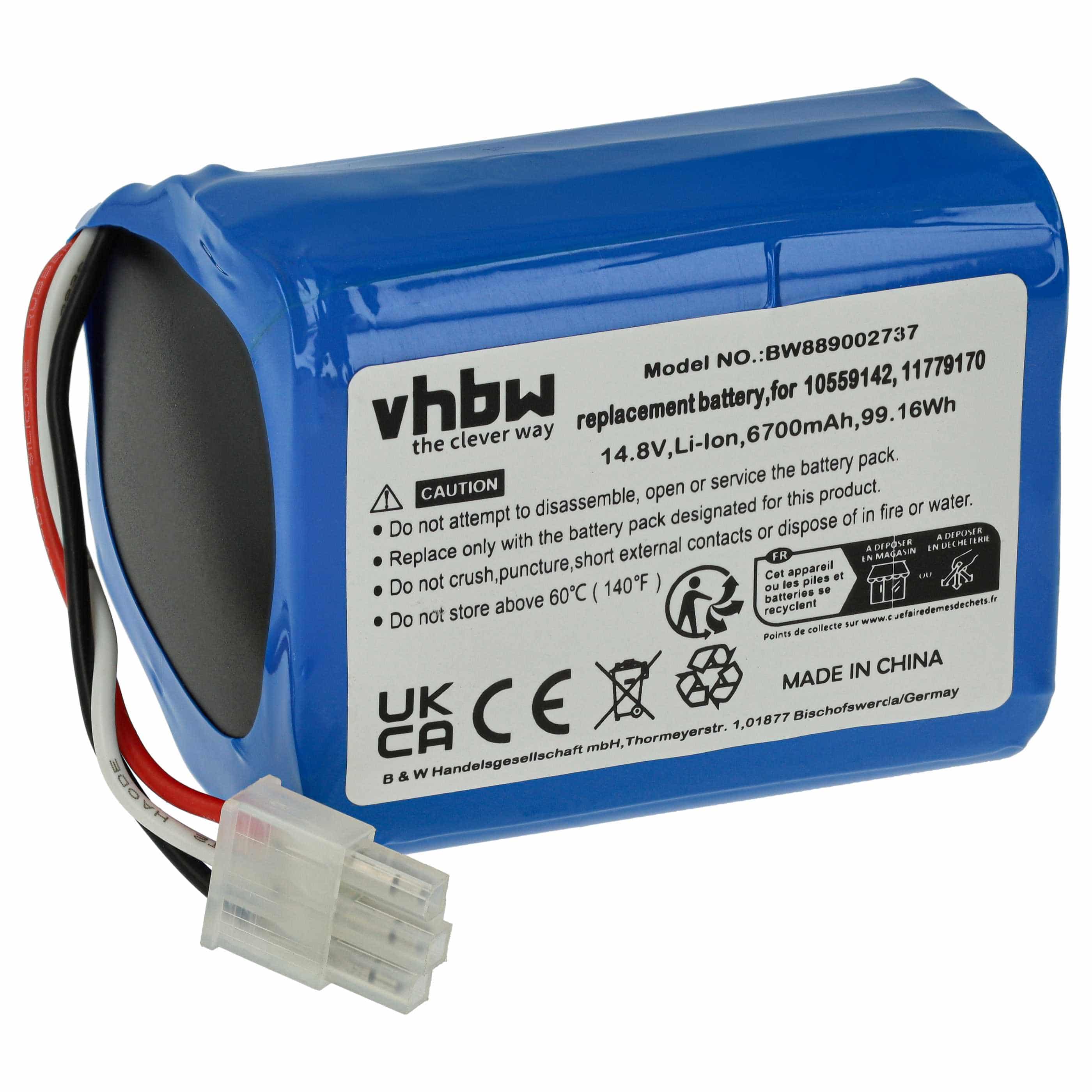Battery replaces Miele 11779170, 10559142 for Miele 6700mAh, 14.8V, Li-Ion