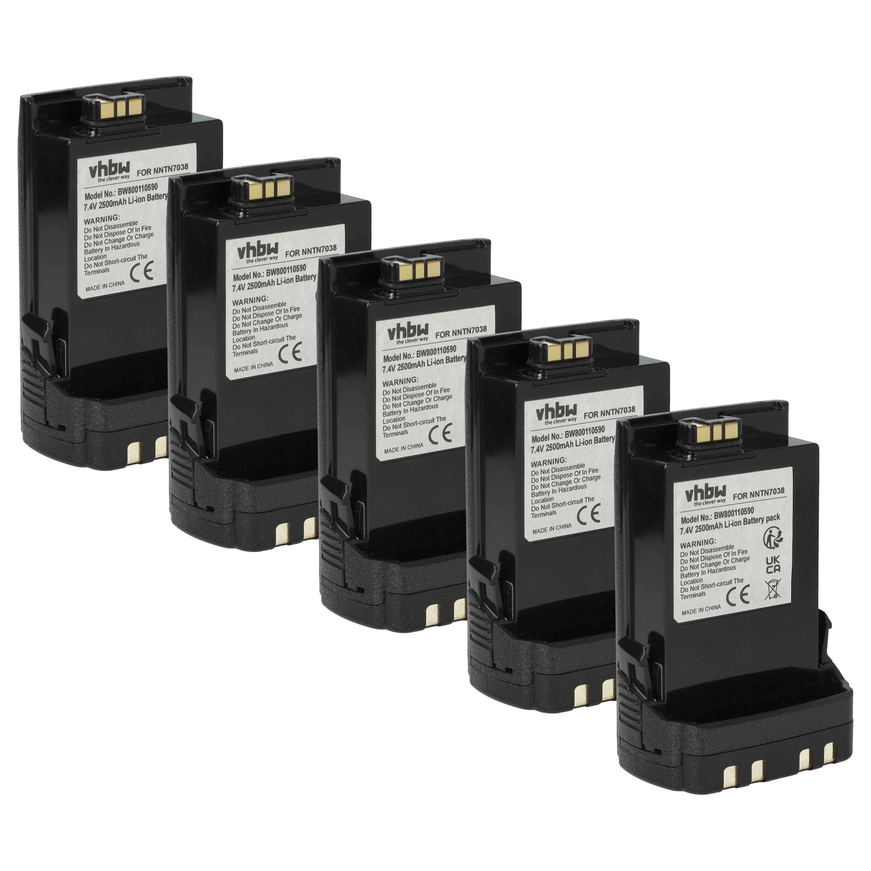 Radio 5x Battery replaces Motorola NNTN7034A, NNTN7034B, NNTN7038, NNTN7035A, NNTN7035 - 2500 mAh 7.4 V Li-Ion