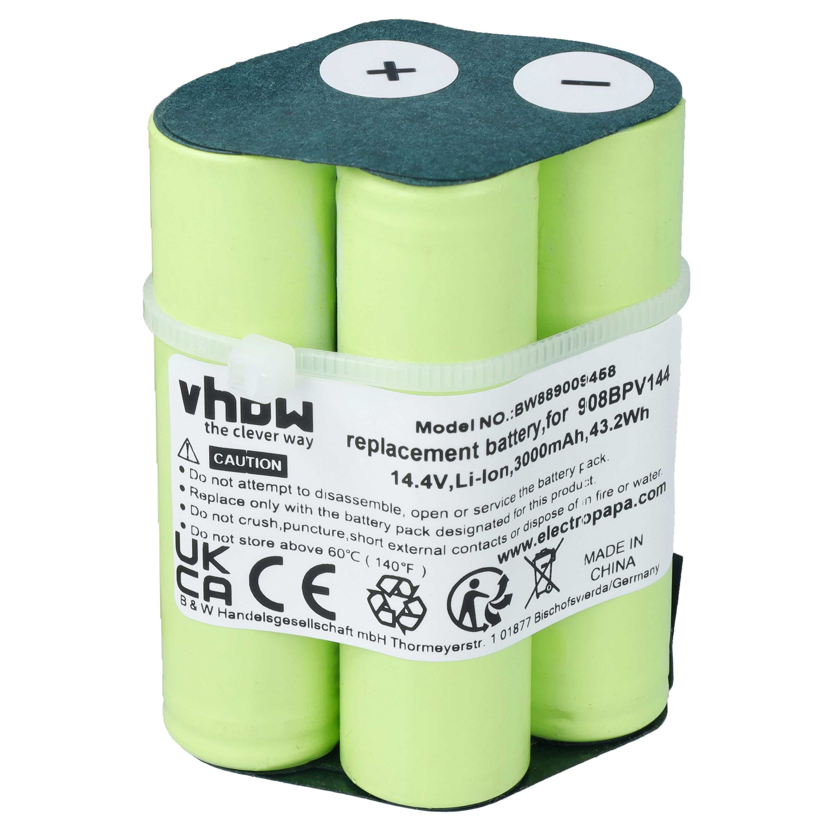 Akku als Ersatz für Bosch 908BPV144 für Bosch Staubsauger - 3000mAh 14,4V Li-Ion