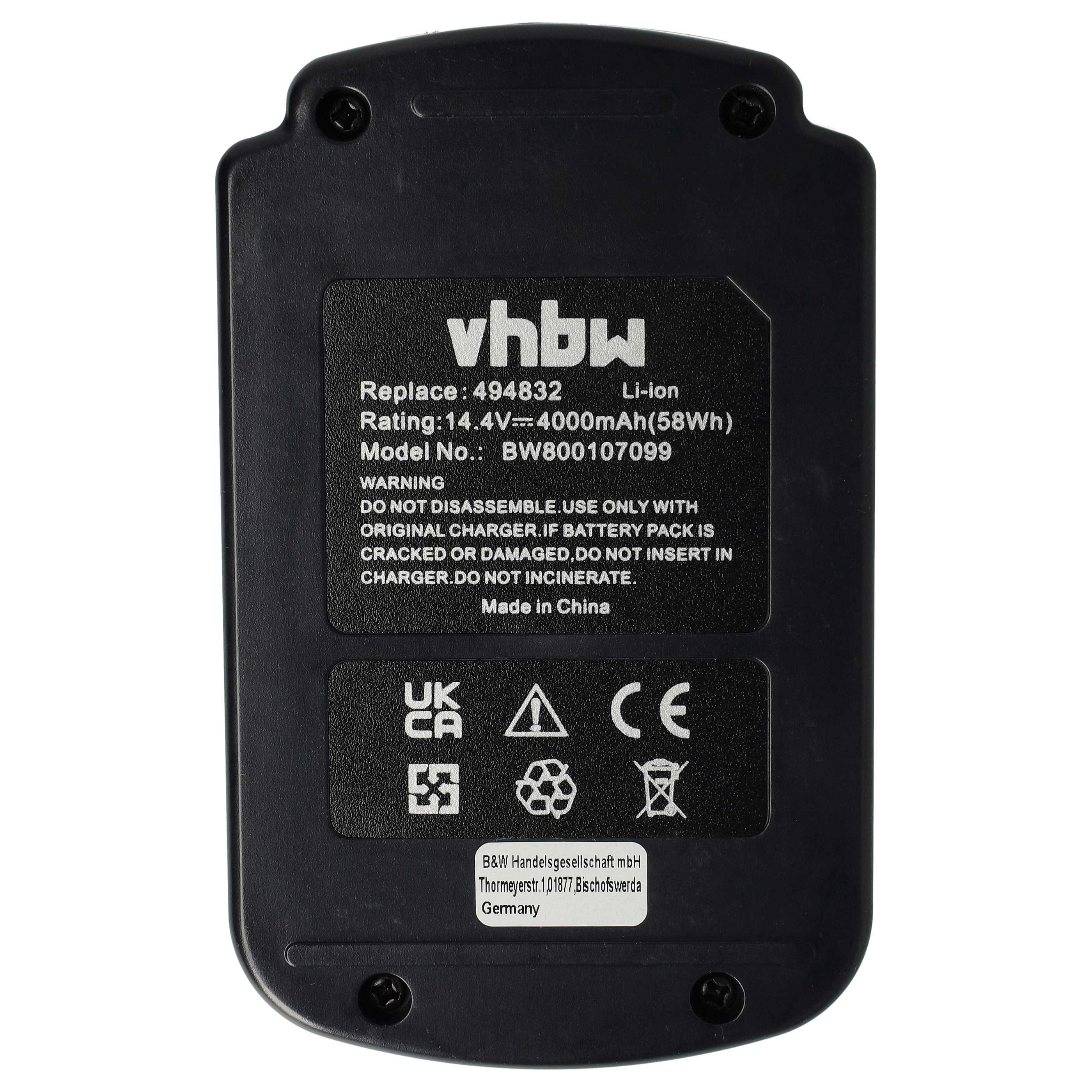 Battery replaces Festo Festool 498341, 498340, BPC 15, 494832 Electric Power Tool - 4000 mAh, 14.4 V, Li-Ion