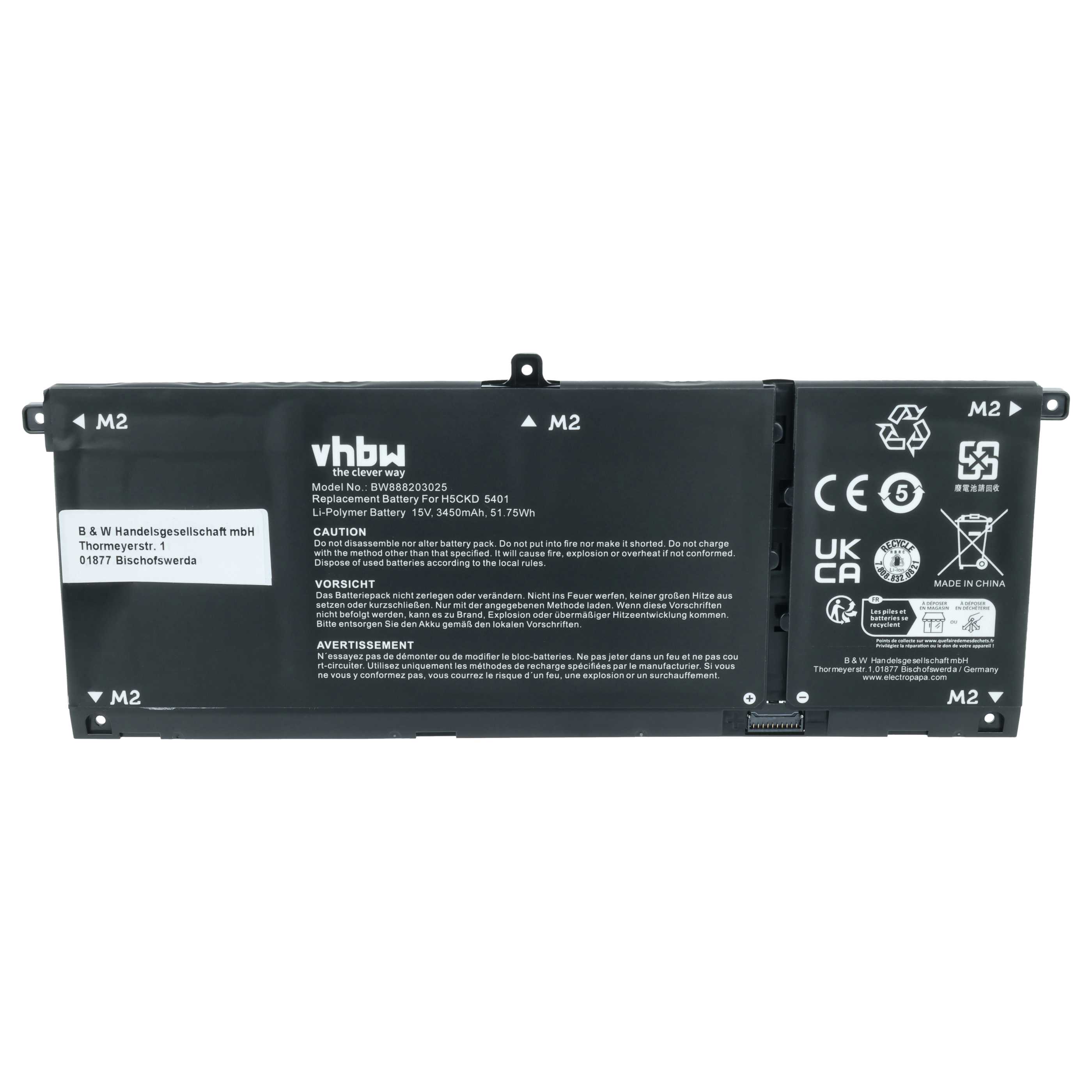 Batteria sostituisce Dell 9077G, H5CKD, TXD0 per notebook - 3450mAh 15V Li-Poly