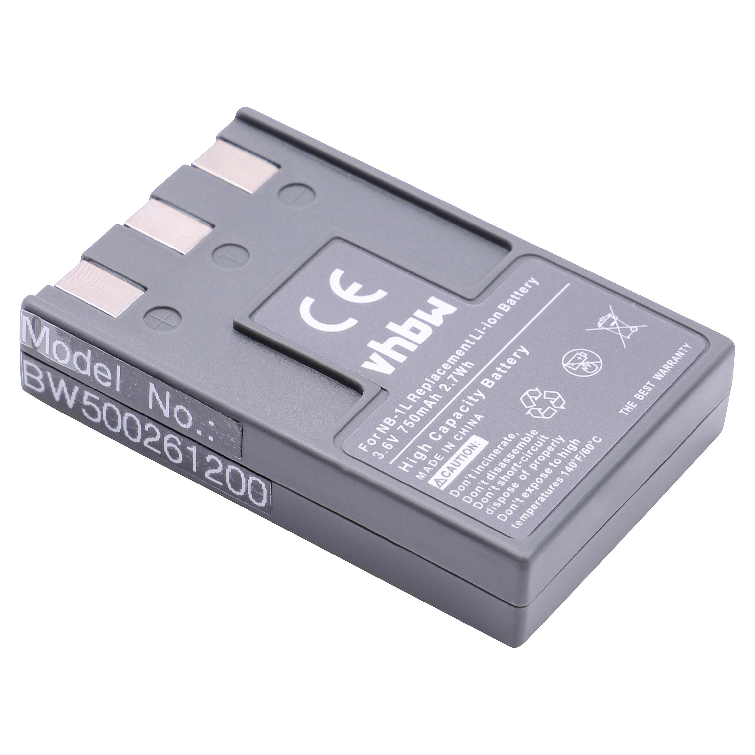 Battery Replacement for Canon NB-1L, NB-1LH - 750mAh, 3.6V, Li-Ion