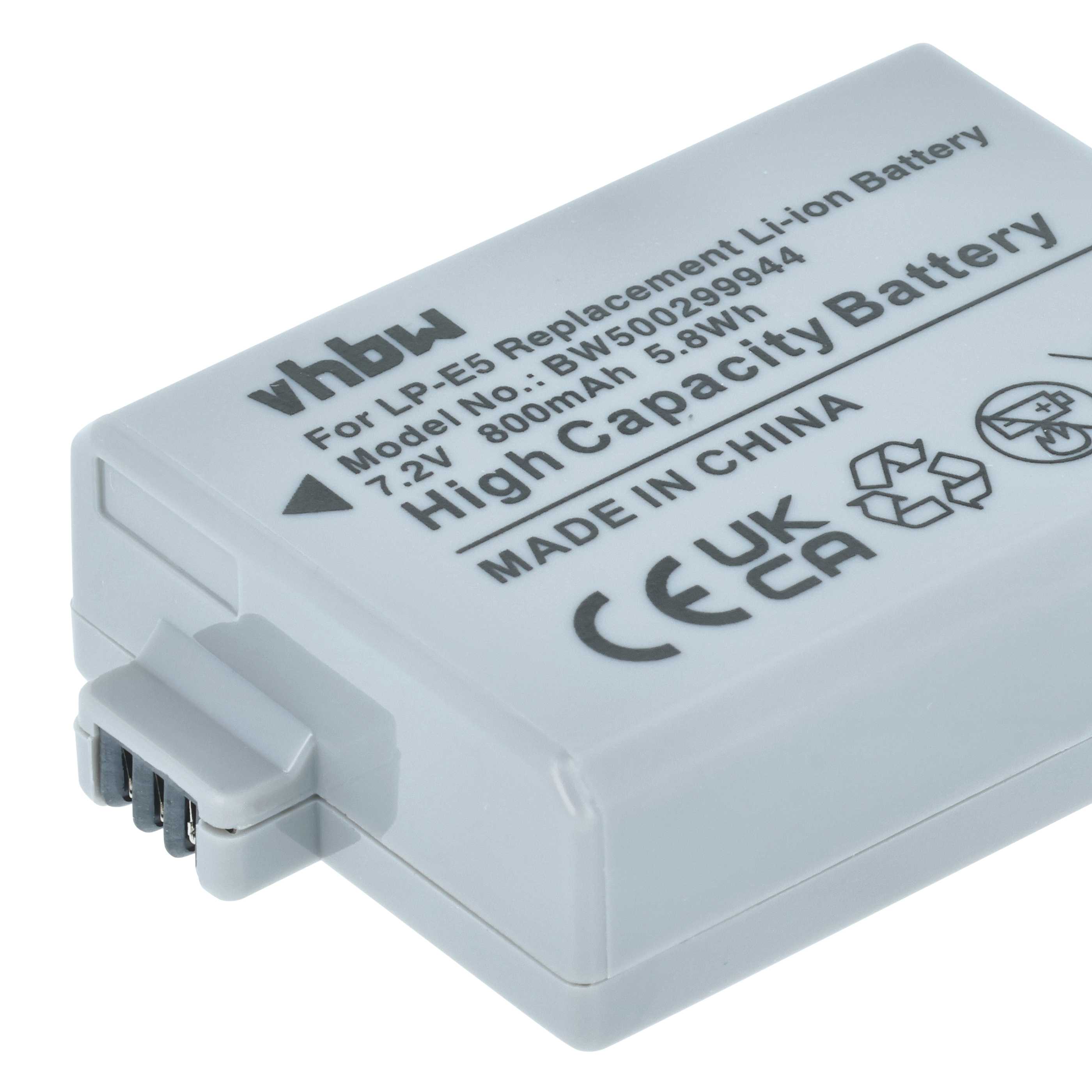 Batteria sostituisce Canon LP-E5, LC-E5 per fotocamera - 800mAh 7,2V Li-Ion
