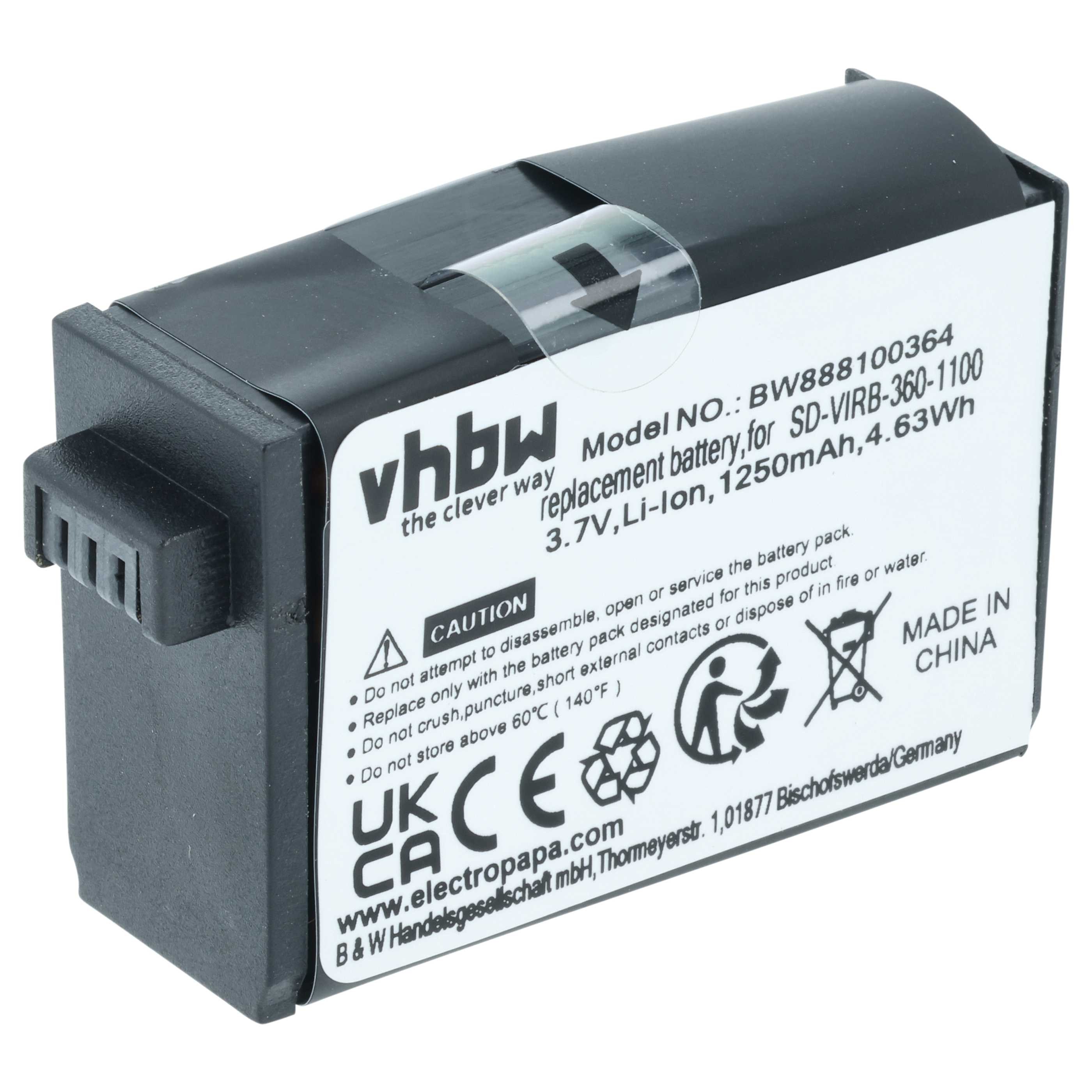 Videocamera Battery replaces Garmin 010-12521-40, 360-00106-00 - 1250 mAh 3.8 V Li-Ion
