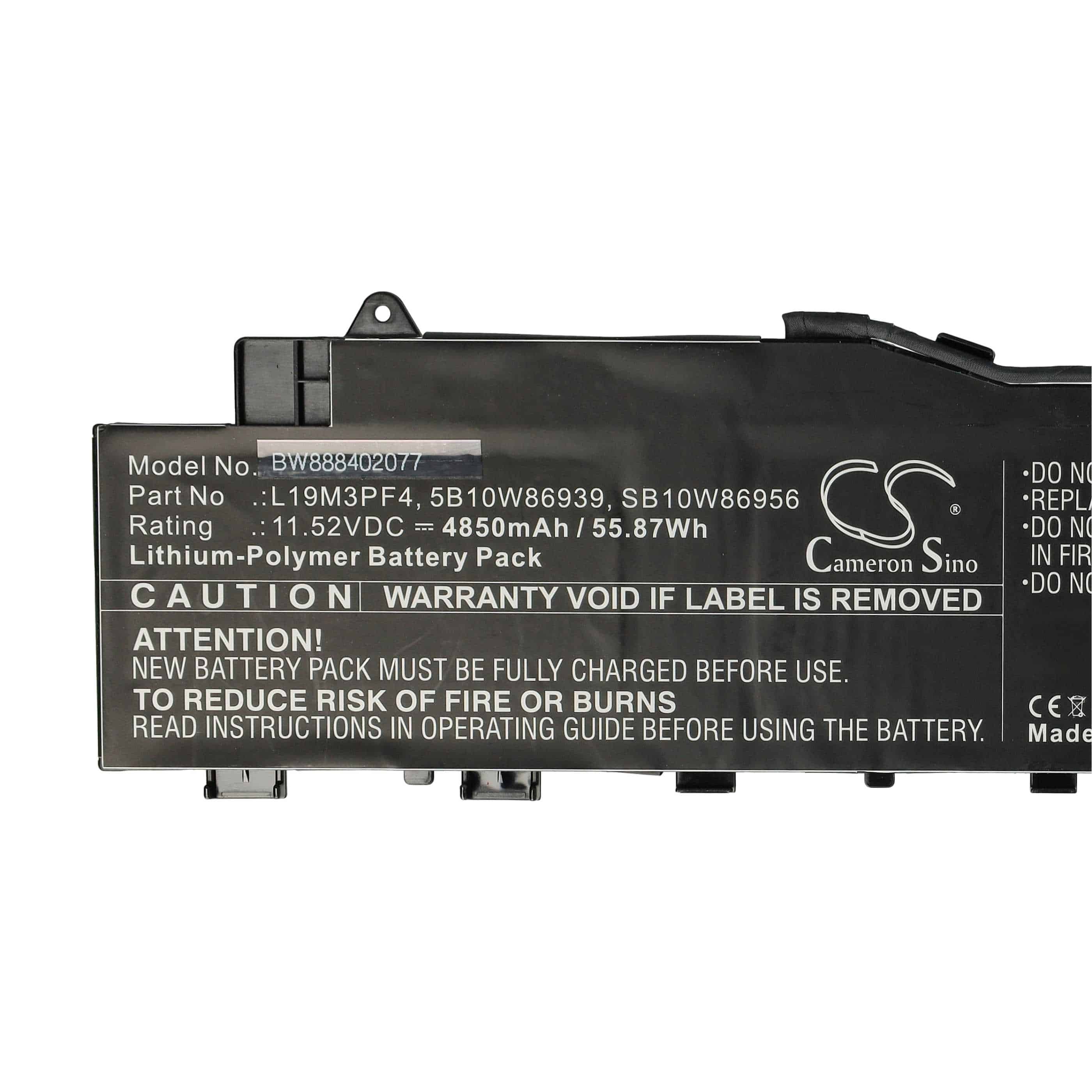 Batteria sostituisce Lenovo SB10W86956, L19M3PF4, 5B10W86939 per notebook Lenovo - 4850mAh 11,52V Li-Poly