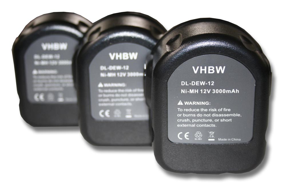 Batteries (3x pièces) remplace Dewalt DC9071 pour outil électrique - 3000 mAh, 12 V, NiMH